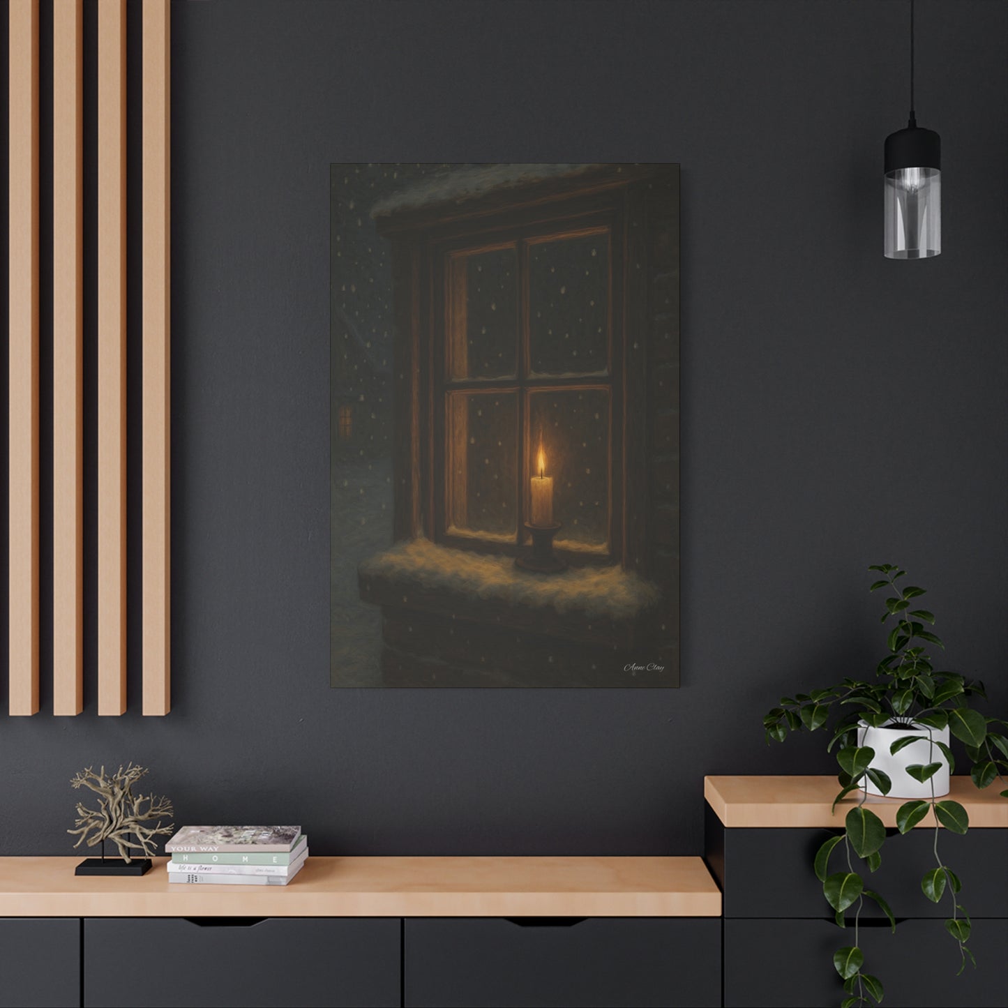 Light in the Darkness Candlelit Winter Scene Canvas Print Christmas, Holiday