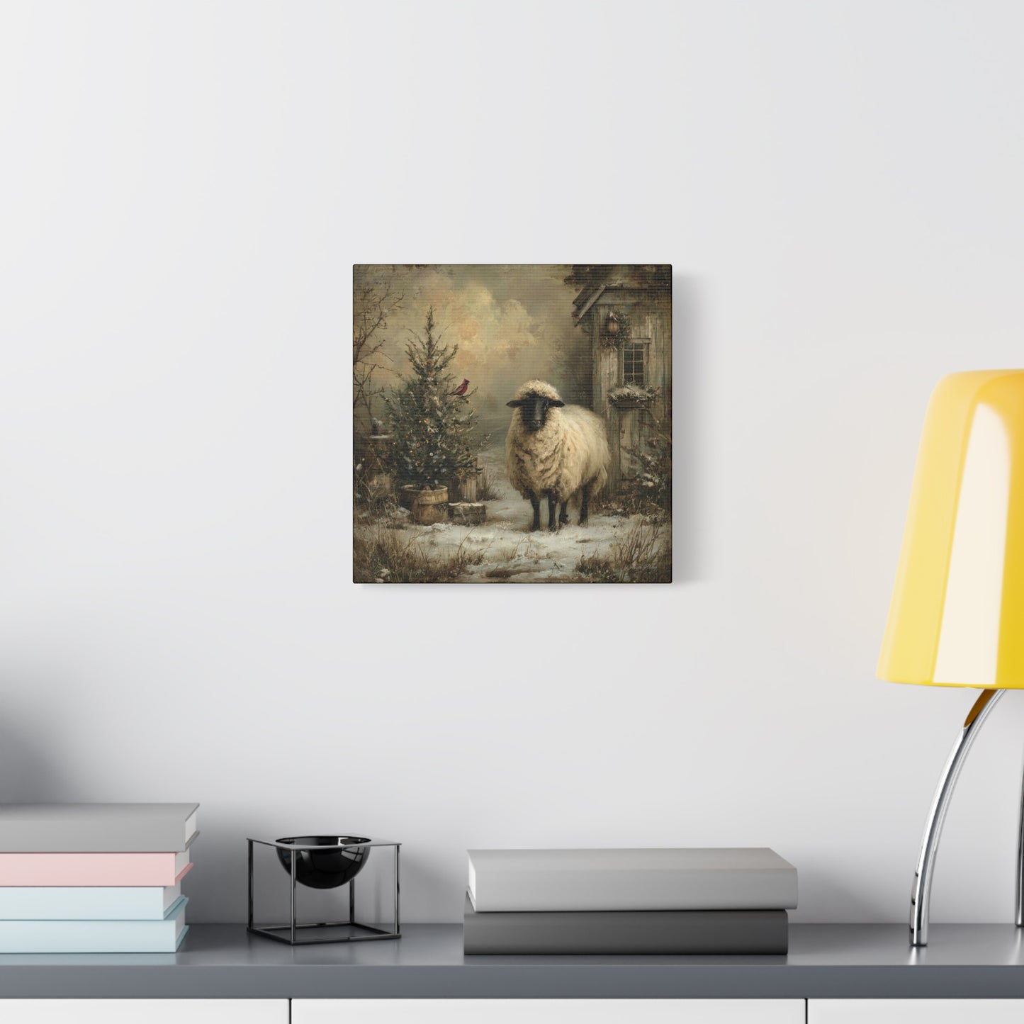 Cozy Farmhouse Canvas Print, Rustic Home Decor, Christmas Wall Art, Sheep Artwork, Winter Landscape Decor, Gift for Animal Lovers