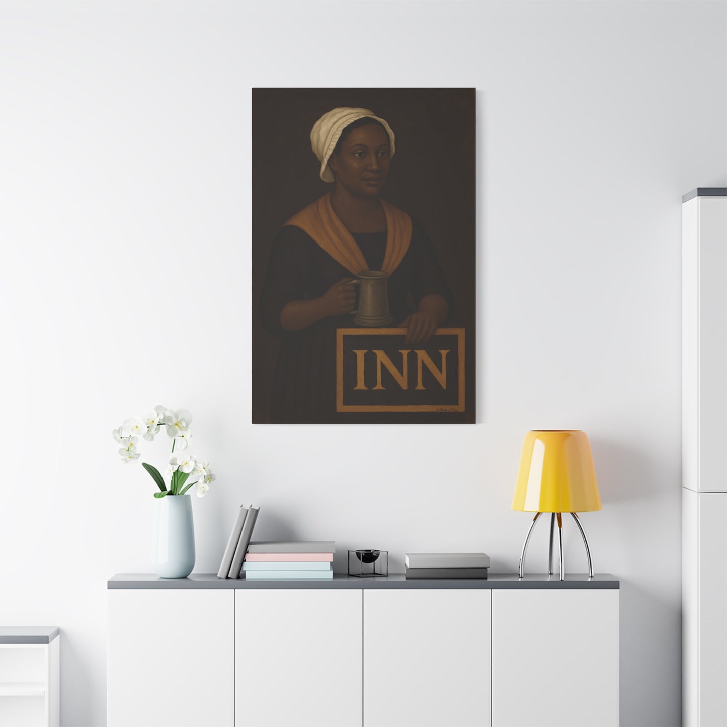 Innkeepers Welcome on Brown Primitive Folk Portrait