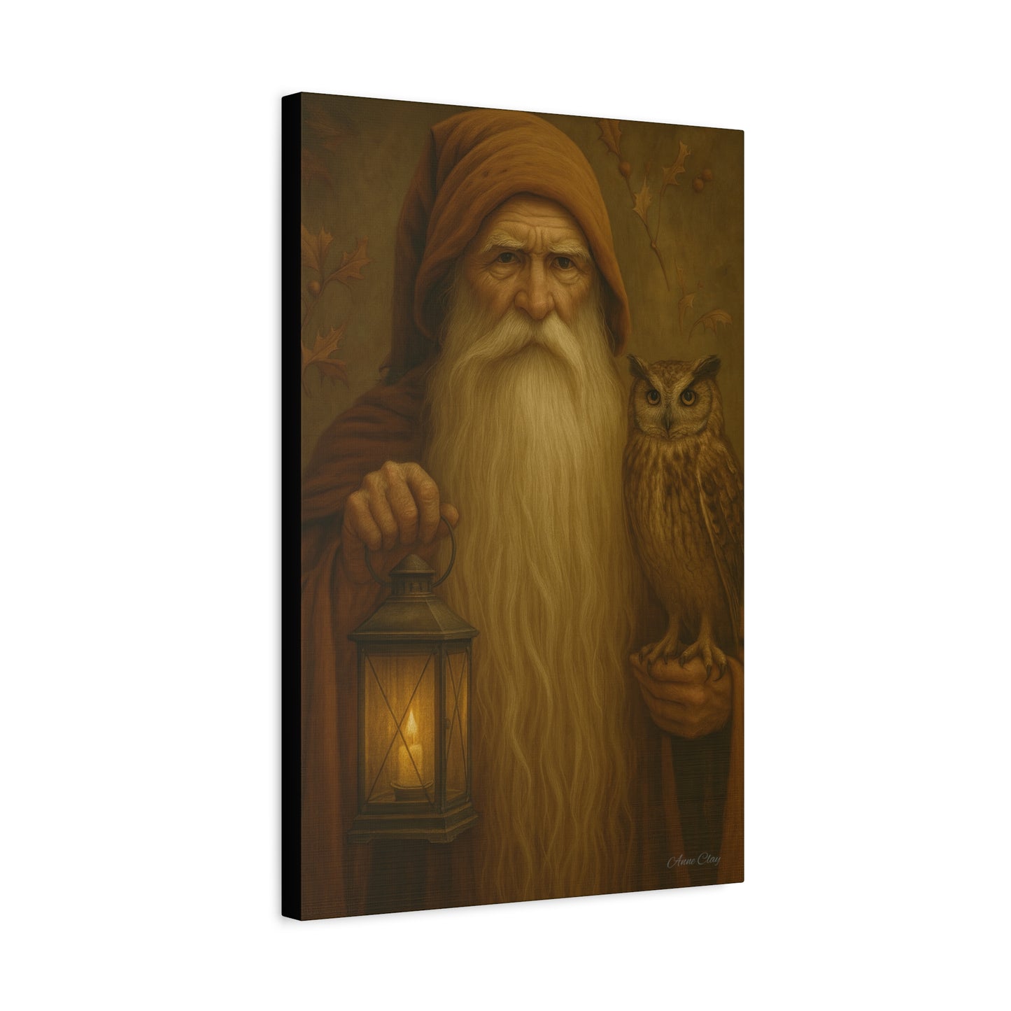 Mystical Canvas Wall Art, Nature Decor, Wizard Artwork, Rustic Home Decor, Owl and Lantern Painting