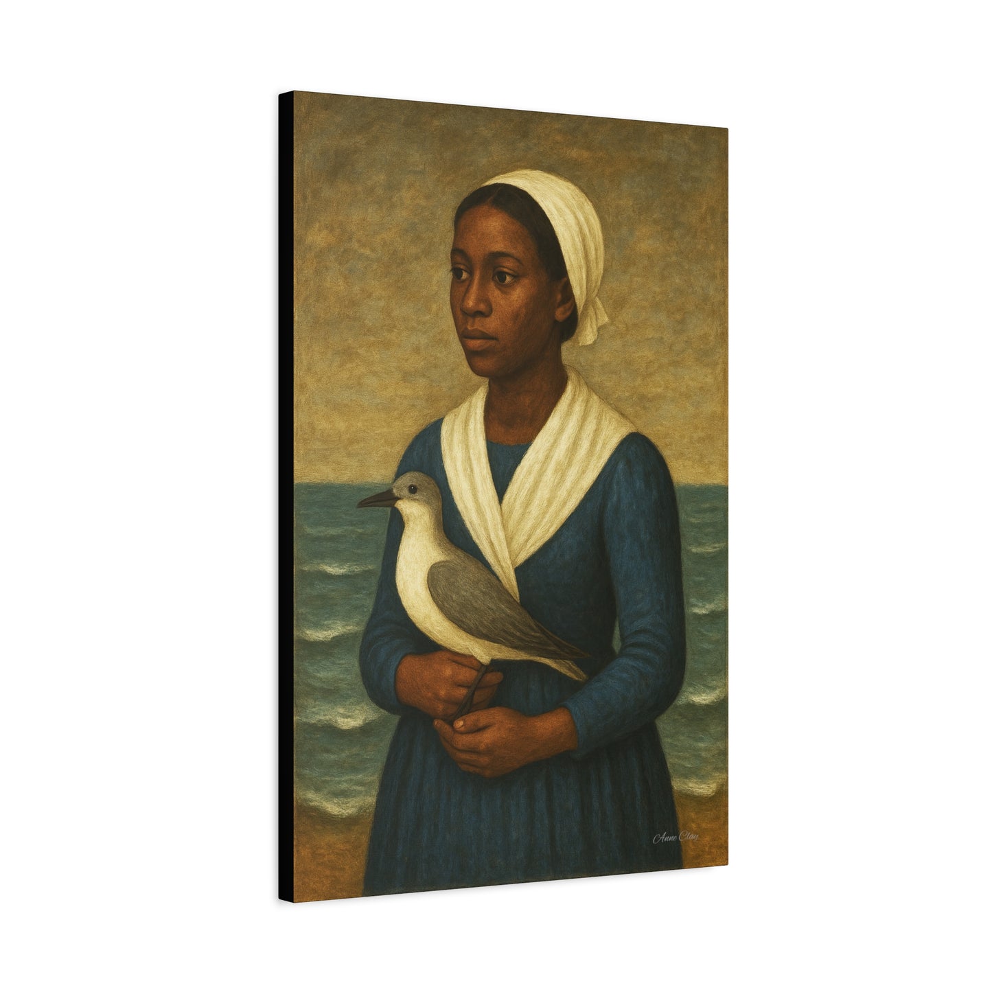 Canvas Wall Art - Portrait of a Woman with a Bird, Home Decor, Art Print, Gallery Wall, Unique Gift, Coastal Decoration, Fine Art