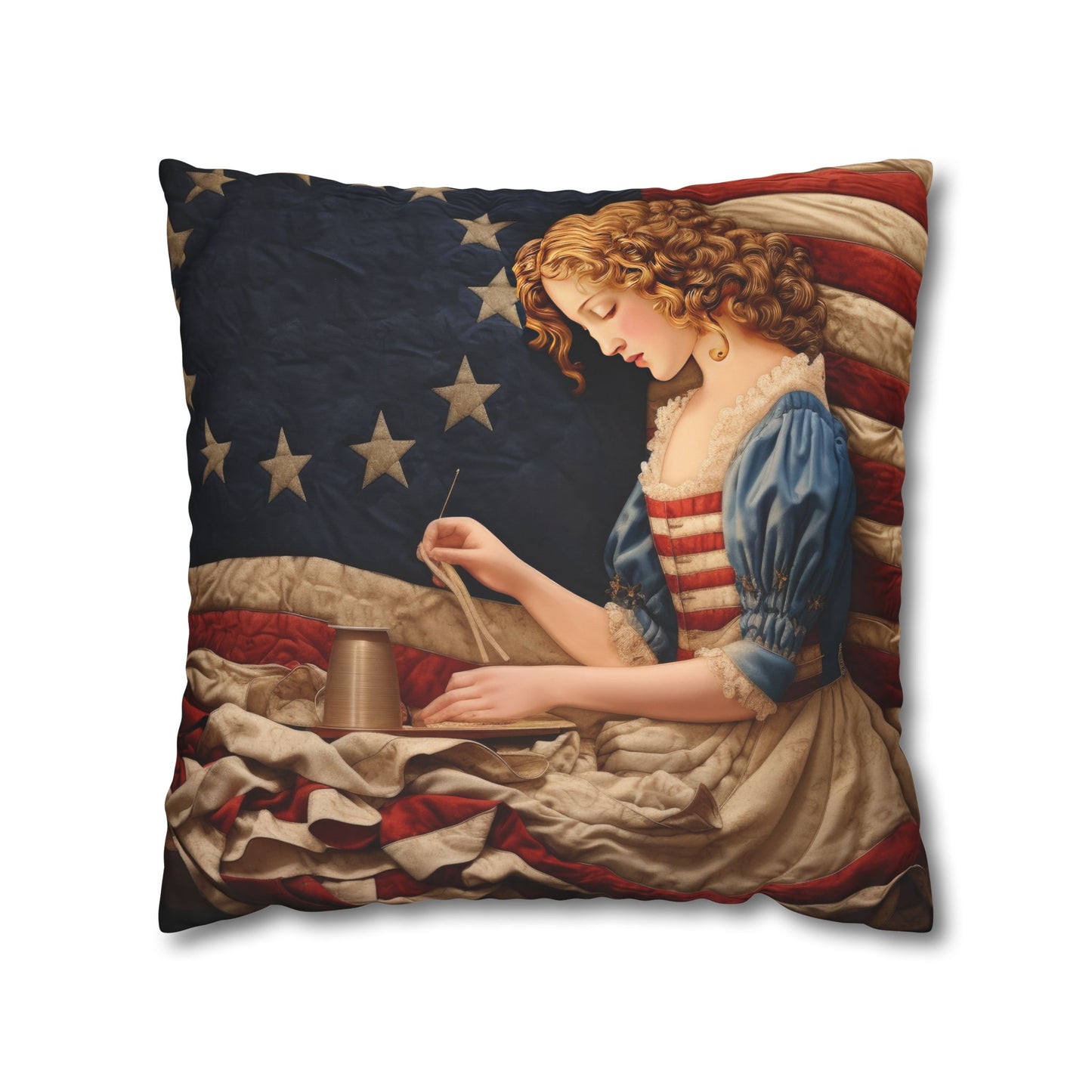 Faux Quilted Betsy Ross Square Poly Canvas Pillowcase