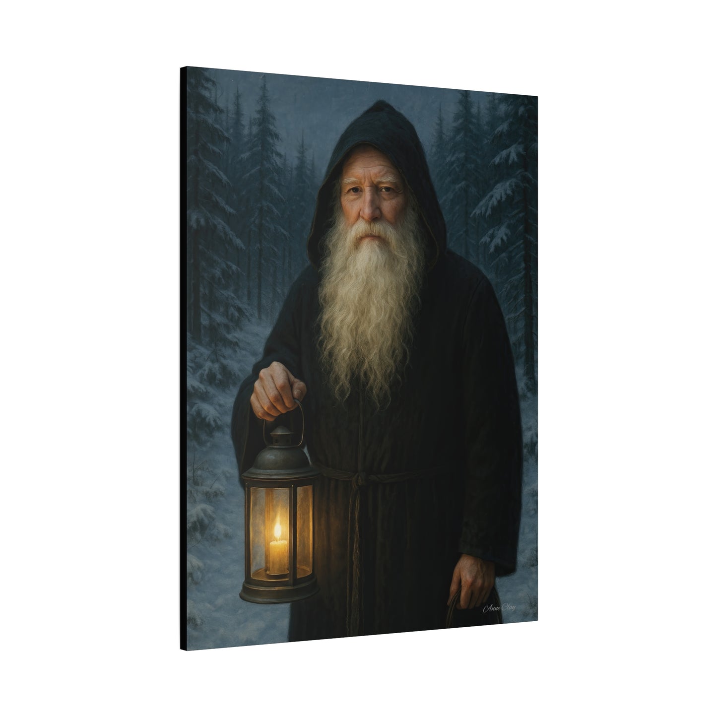 Old World Santa with Lantern Canvas Print, Wall Art, Home Decor, Cabin Vibes, Gift for Him, Rustic Wall Decor, Nature Lover's Gift