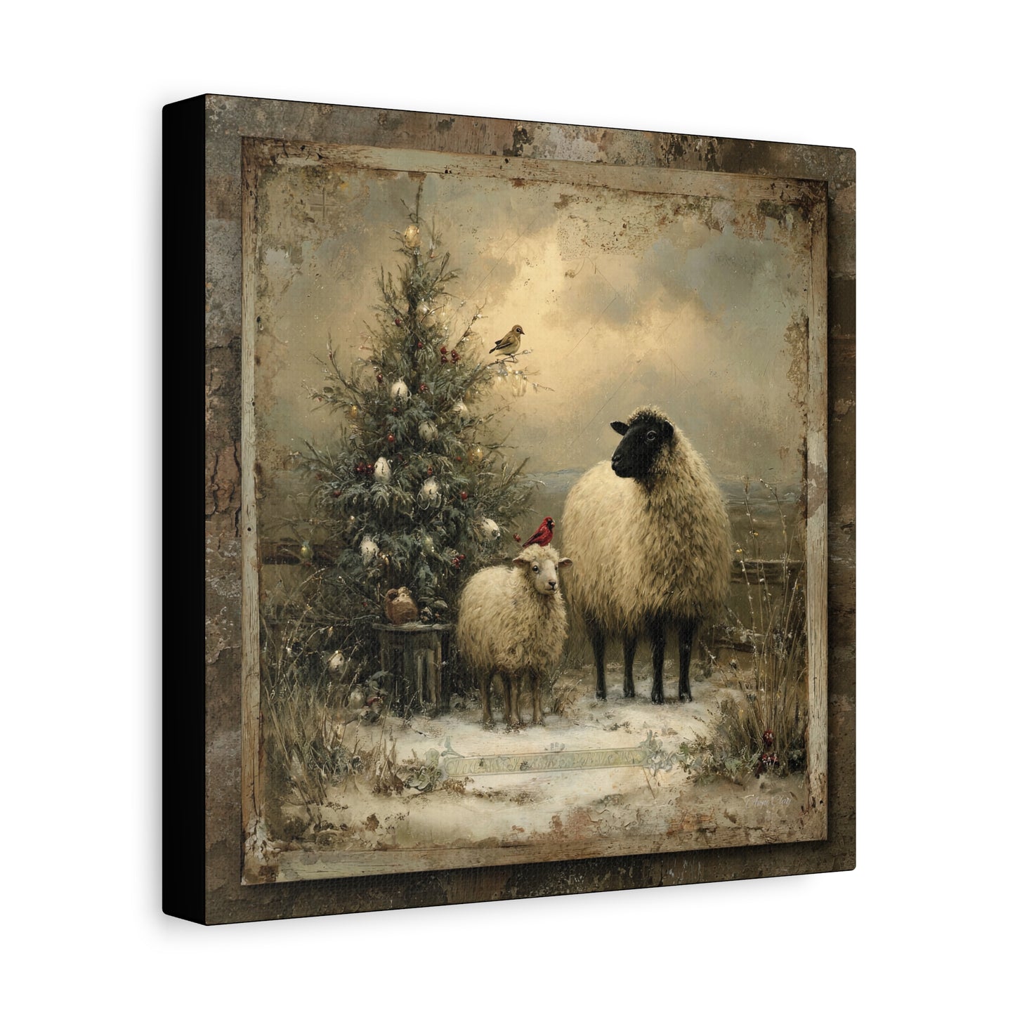 Rustic Sheep Art Canvas Print, Farmhouse Decor, Holiday Wall Art, Cozy Home Vibe, Christmas Sheep Painting, Farmhouse Wall Art