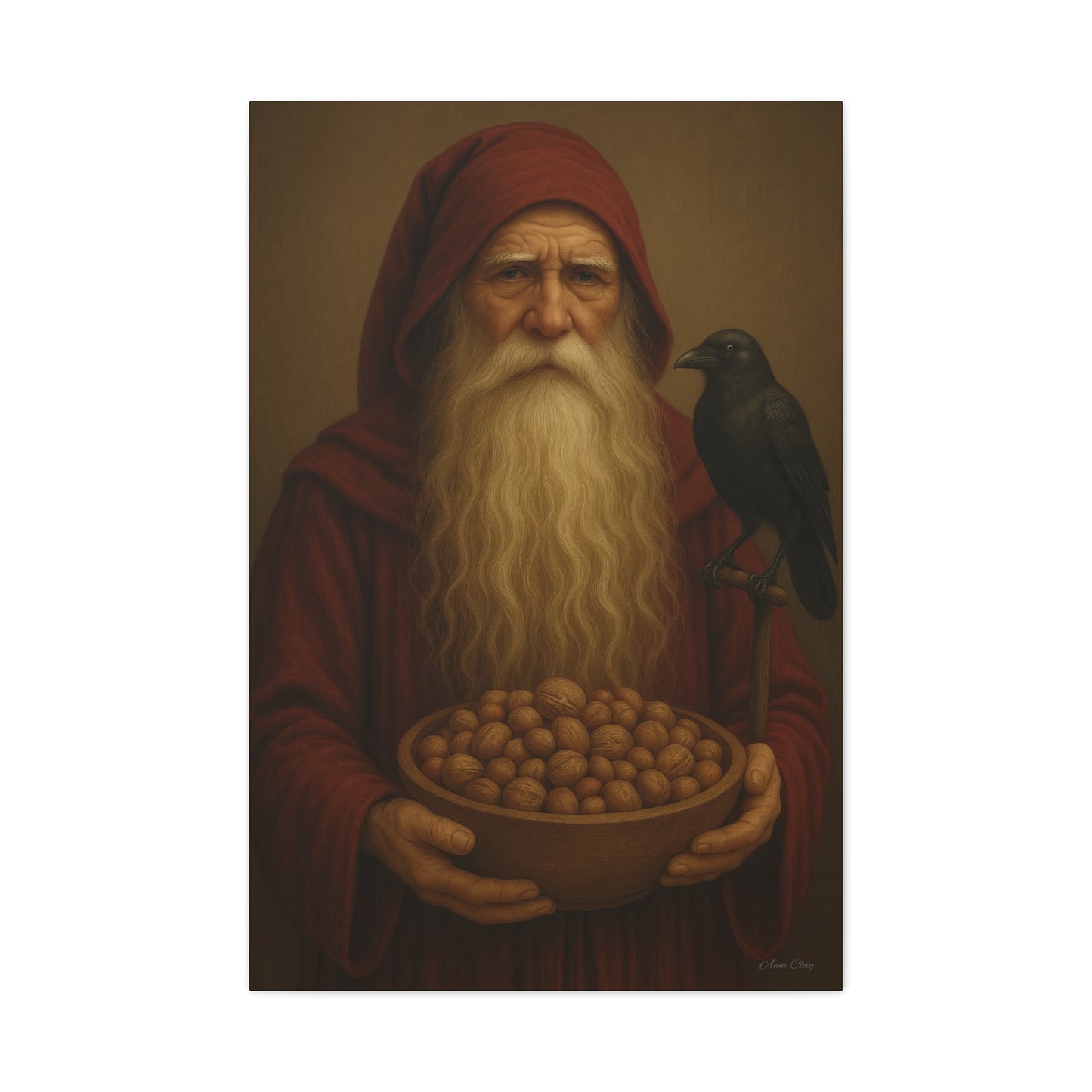 Canvas Wall Art, Old World Santa with Crow and nuts, Home Decor, Gift for Nature Lovers, Primitive Art