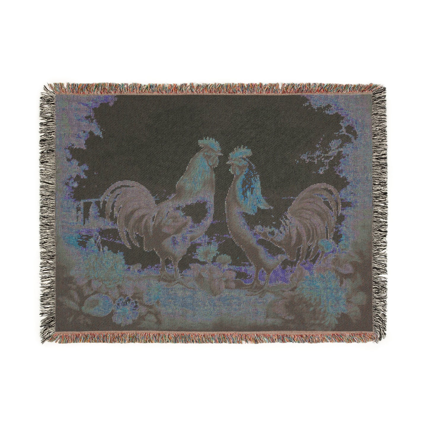 Rustic Rooster Woven Blanket - Cozy Farmhouse Decor