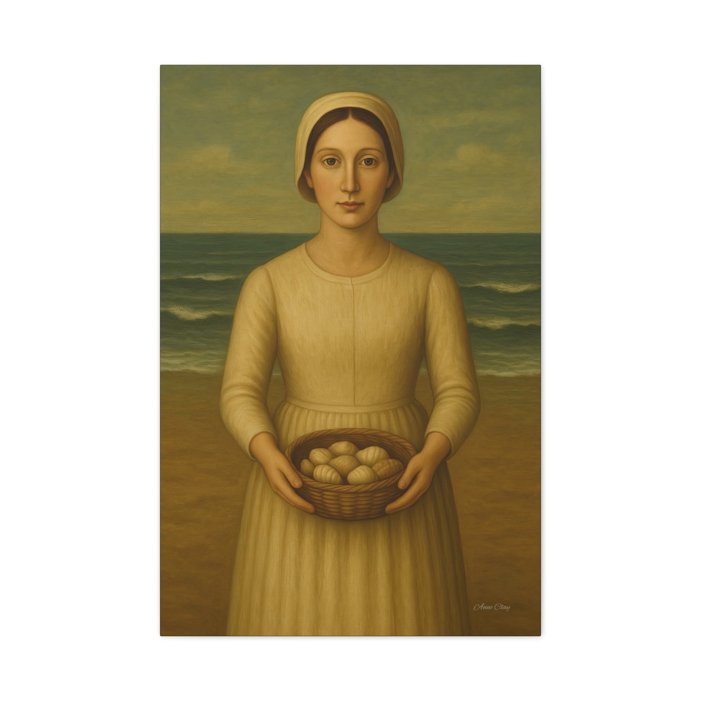 Stretched Canvas Art Print of Young Woman with Eggs, Wall Decor, Vintage Style, Gift for Home, Art Lovers, Mother's Day