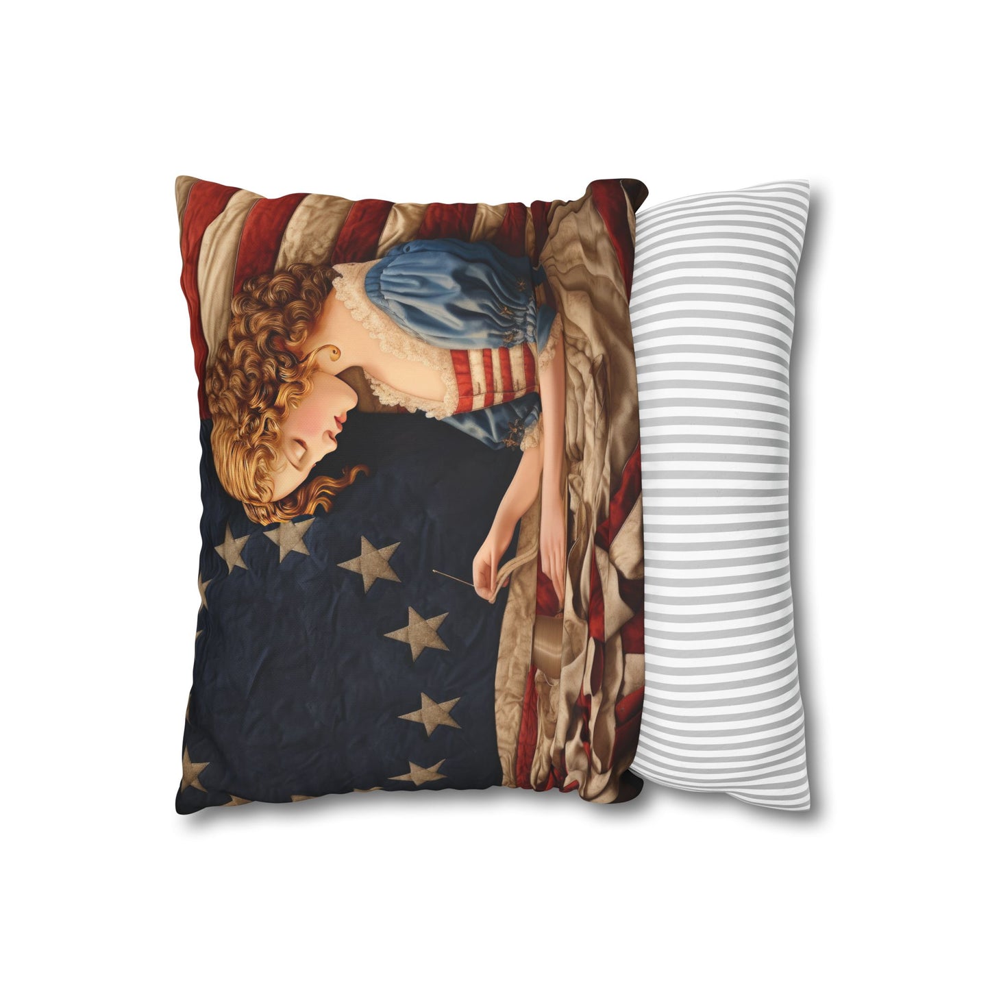 Faux Quilted Betsy Ross Square Poly Canvas Pillowcase