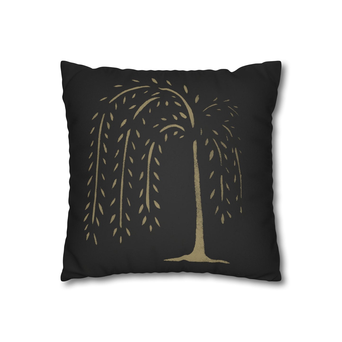 Tan Willow Stencil Faux Suede Square Pillowcase