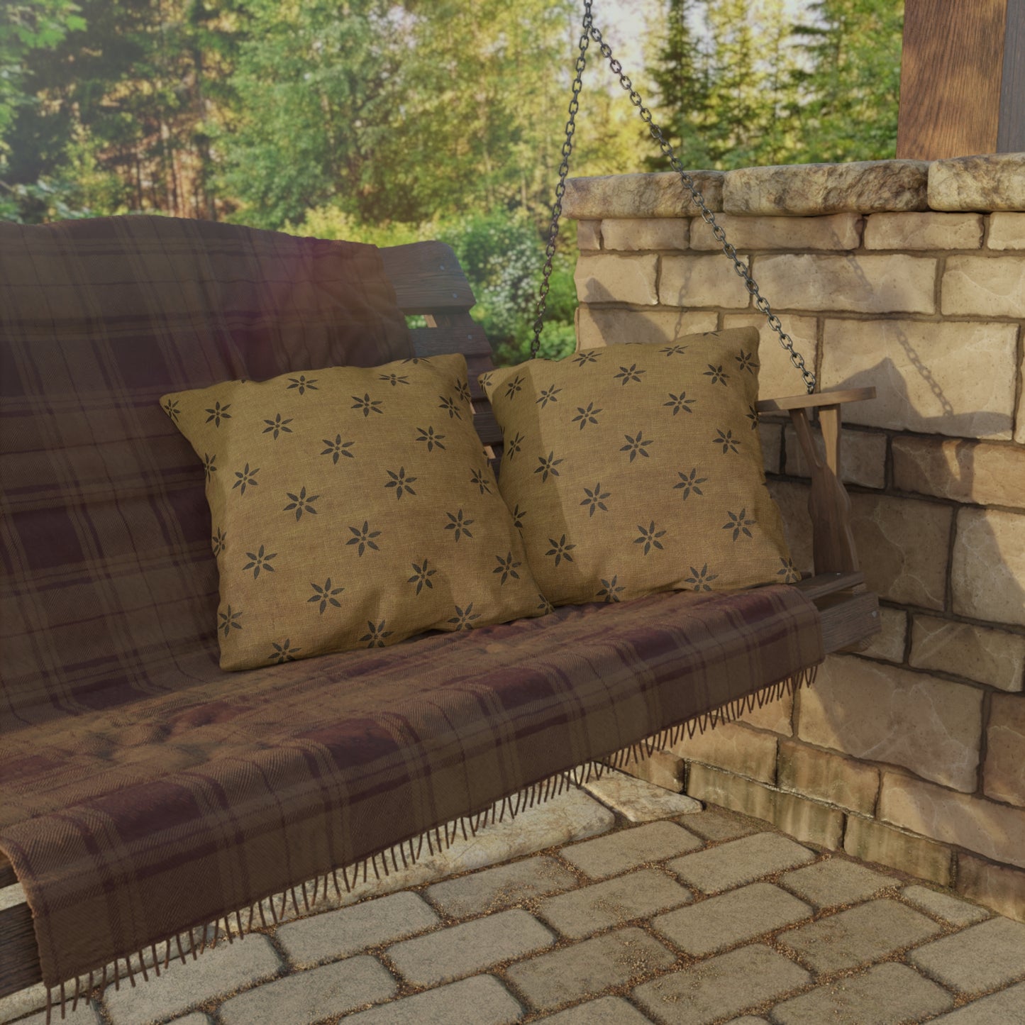 Grungy Burlap style Stencil Petals Outdoor Pillows