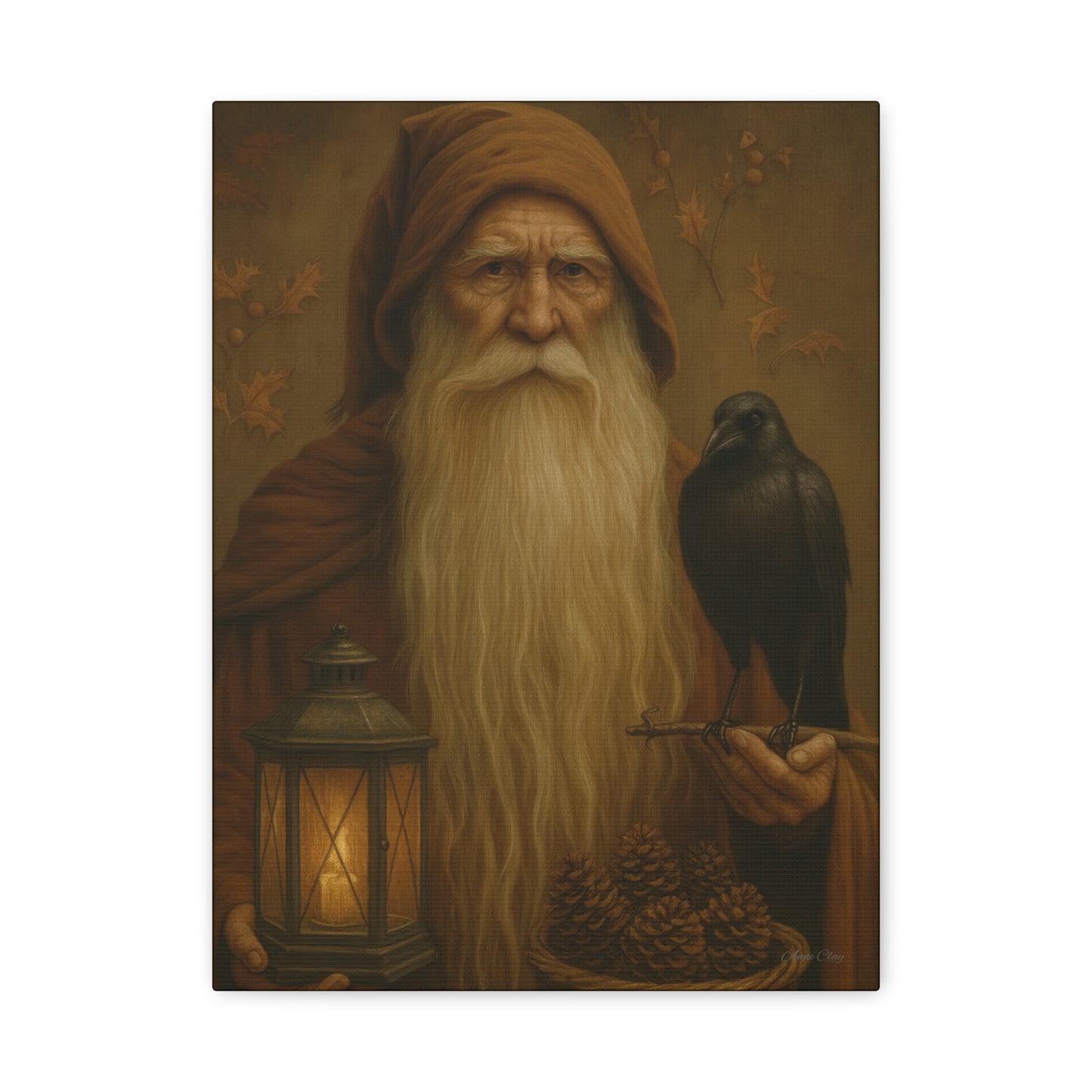 Old World Santa Canvas Art Print, Wall Decor for Home, Fantasy Artwork, Gift for Nature Lovers, Autumn Vibes, Cozy Living Space