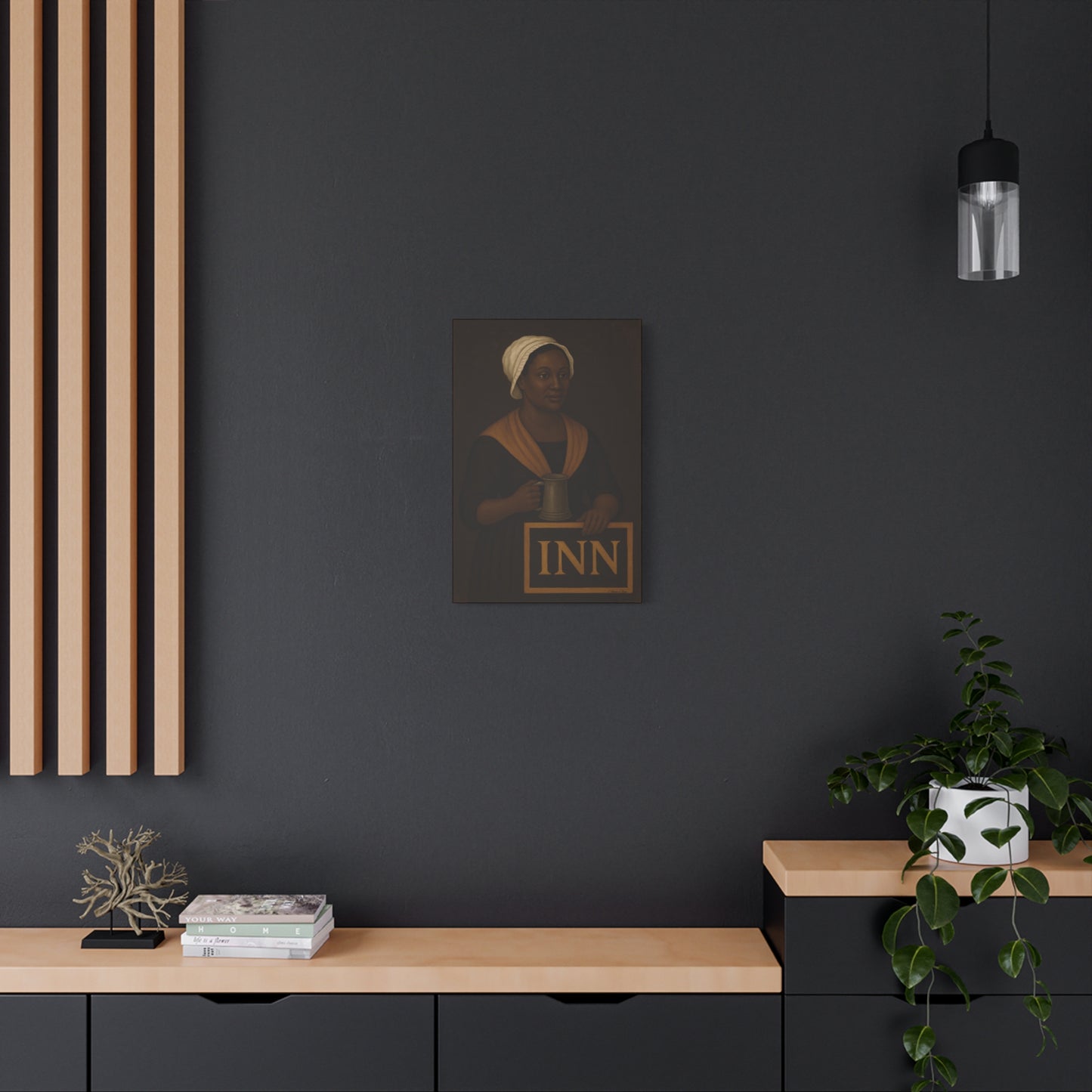 Innkeepers Welcome on Brown Primitive Folk Portrait