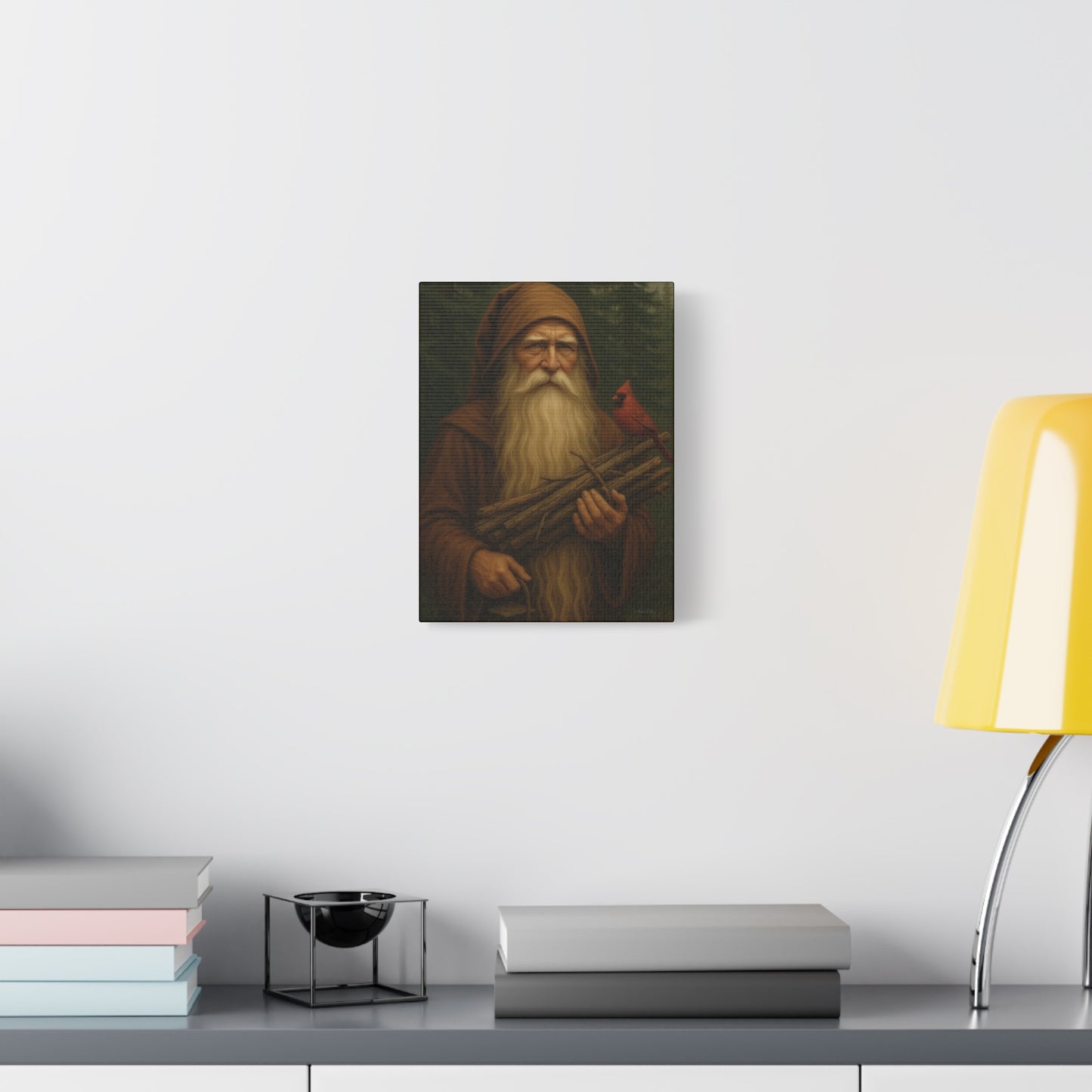 Old World Santa Rustic Nature Wall Art, Canvas Print, Forest Vibes, Perfect Gift for Nature Lovers, Home Decor, Woodland Theme, Cardinal Bird Decor