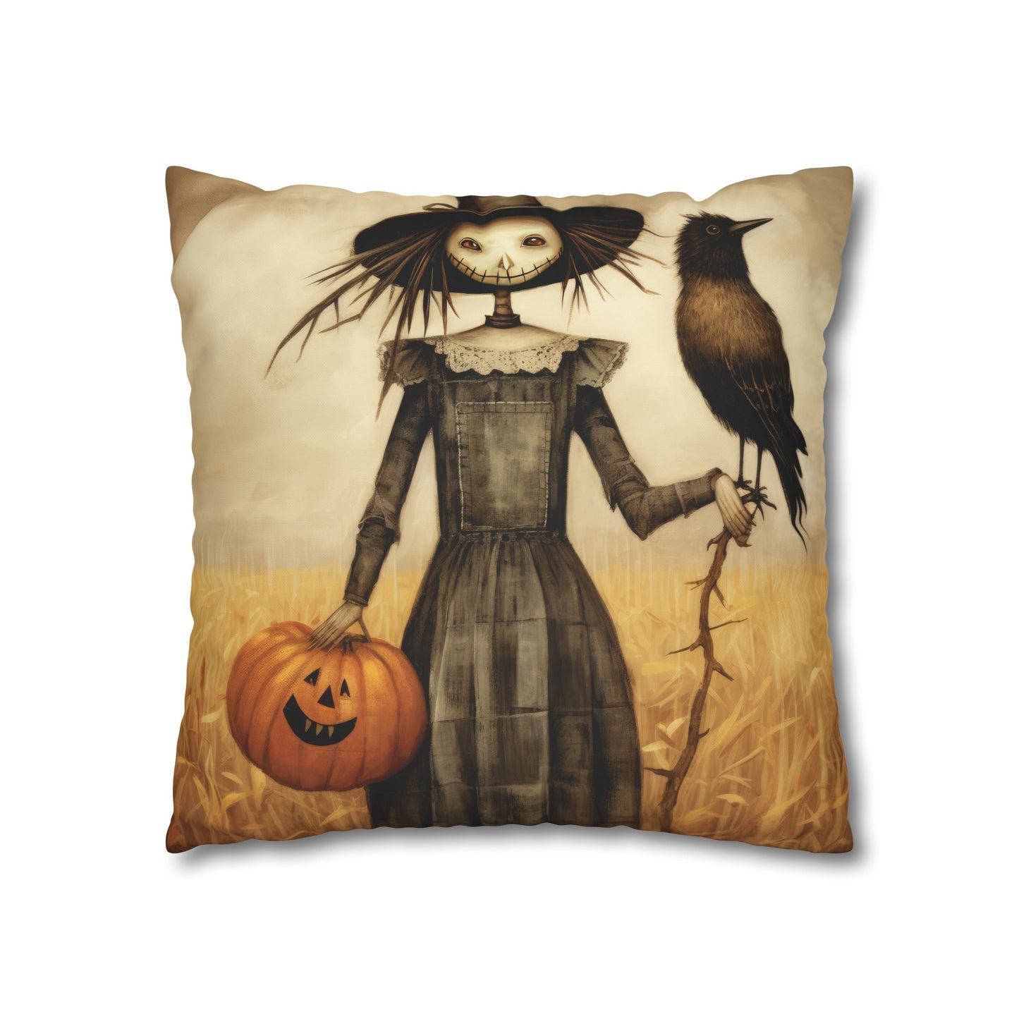 Scary Crow Square Poly Canvas Pillowcase