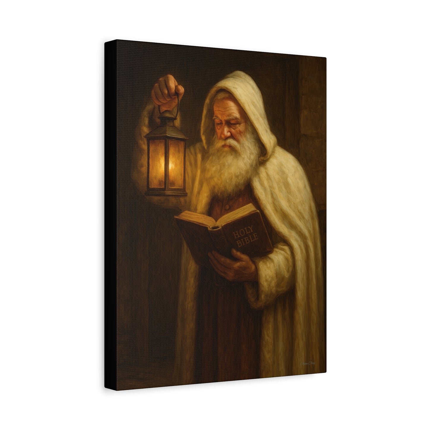 Canvas Wall Art, Old World Santa with Lantern and BibleCozy Home Decor, Rustic Decor for Xmas