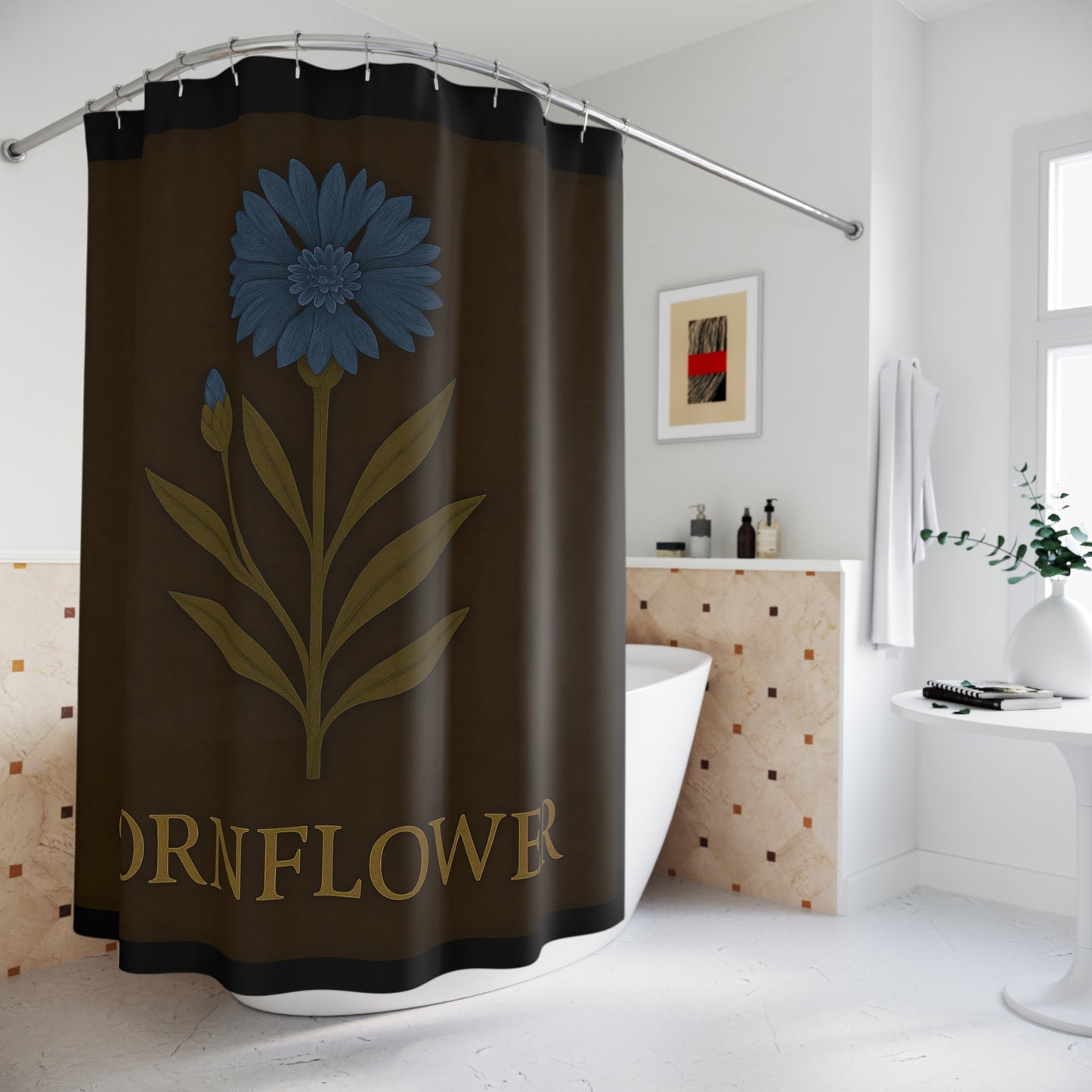 Elegant Cornflower Shower Curtain | Floral Bathroom Decor, Nature-Inspired Home, Gift for Her, Spring Decor, Boho Style