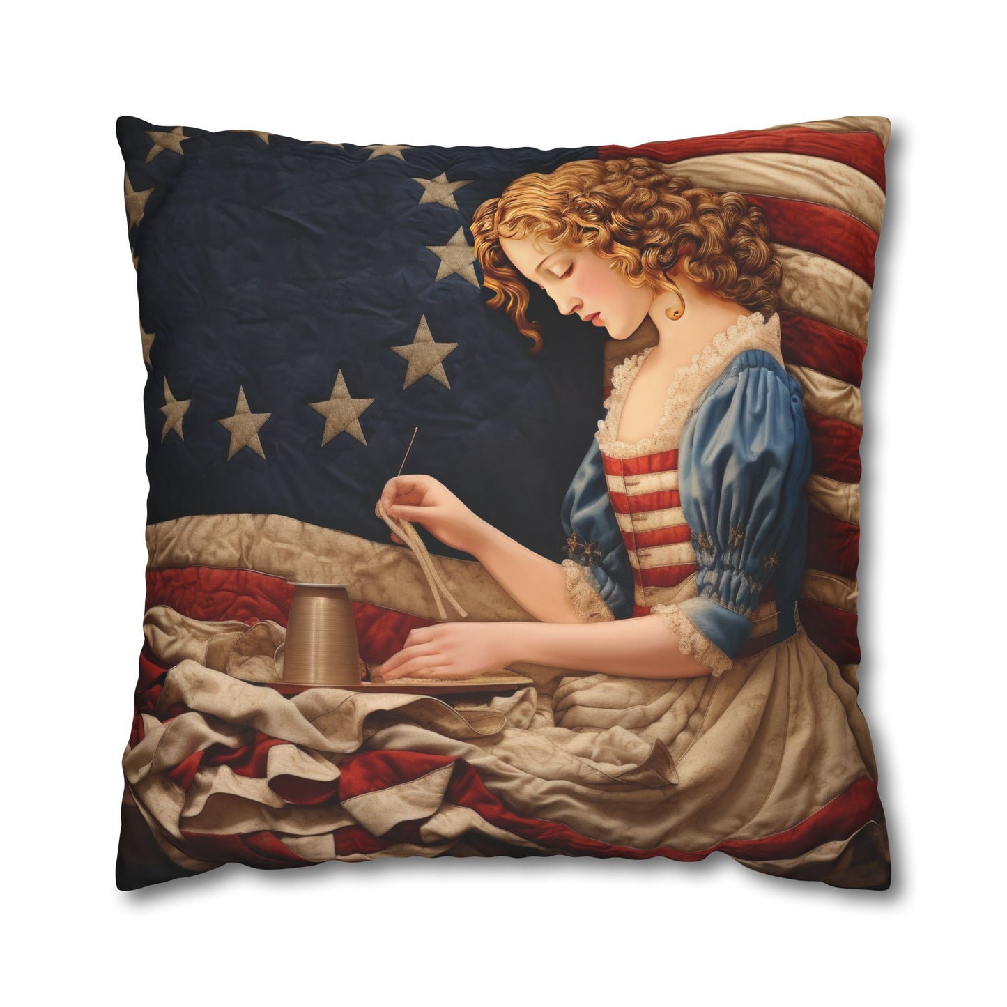 Faux Quilted Betsy Ross Square Poly Canvas Pillowcase