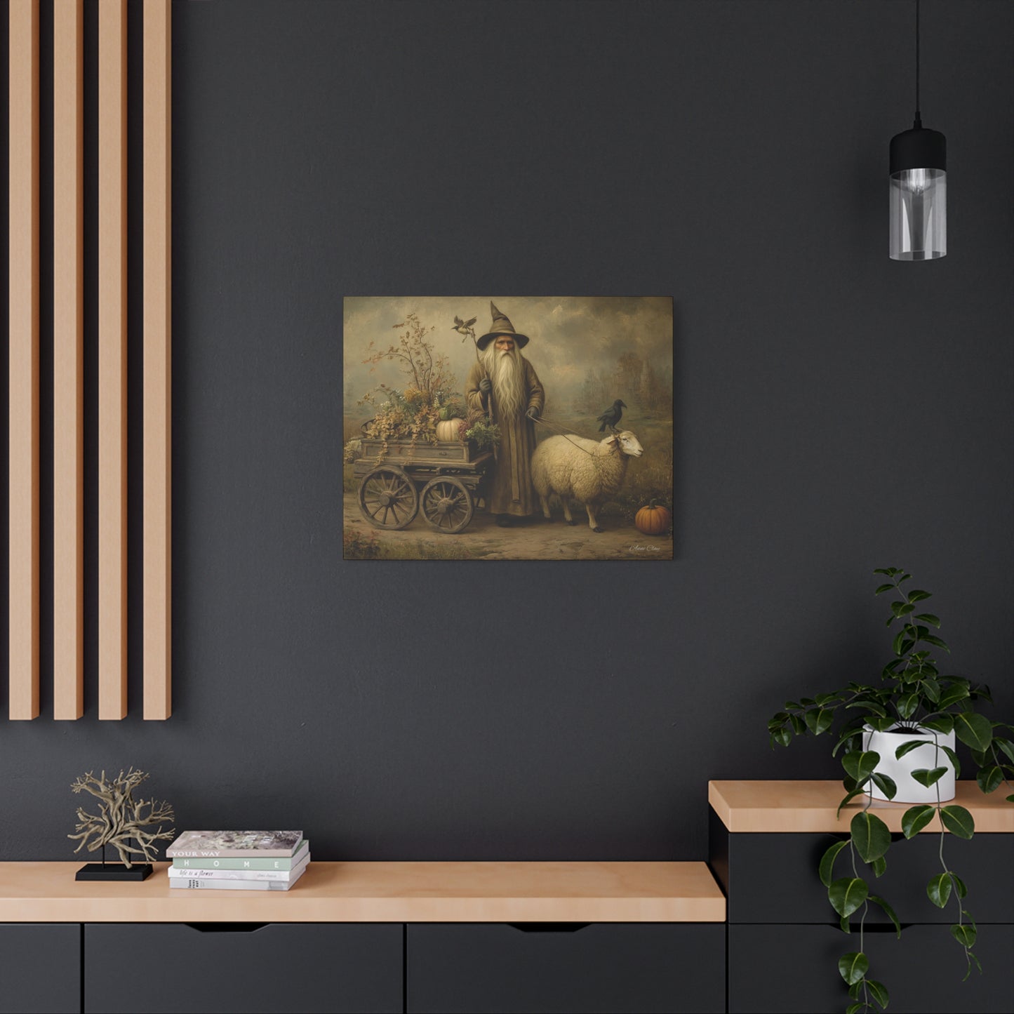 Whimsical Harvest Canvas Art, Autumn Decor, Farmhouse Wall Art, Mythical Wizard Artwork, Halloween & Thanksgiving Decoration