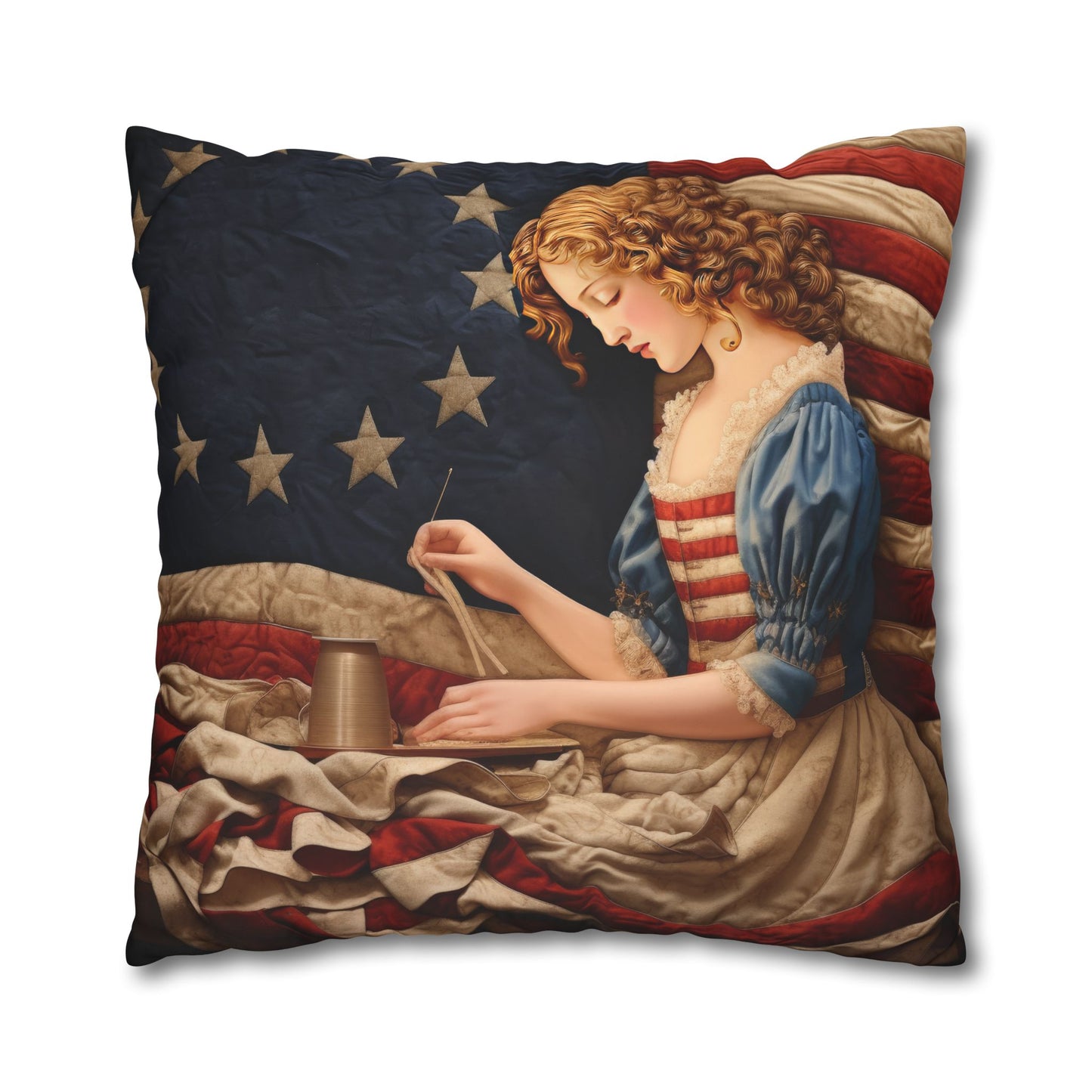 Faux Quilted Betsy Ross Square Poly Canvas Pillowcase