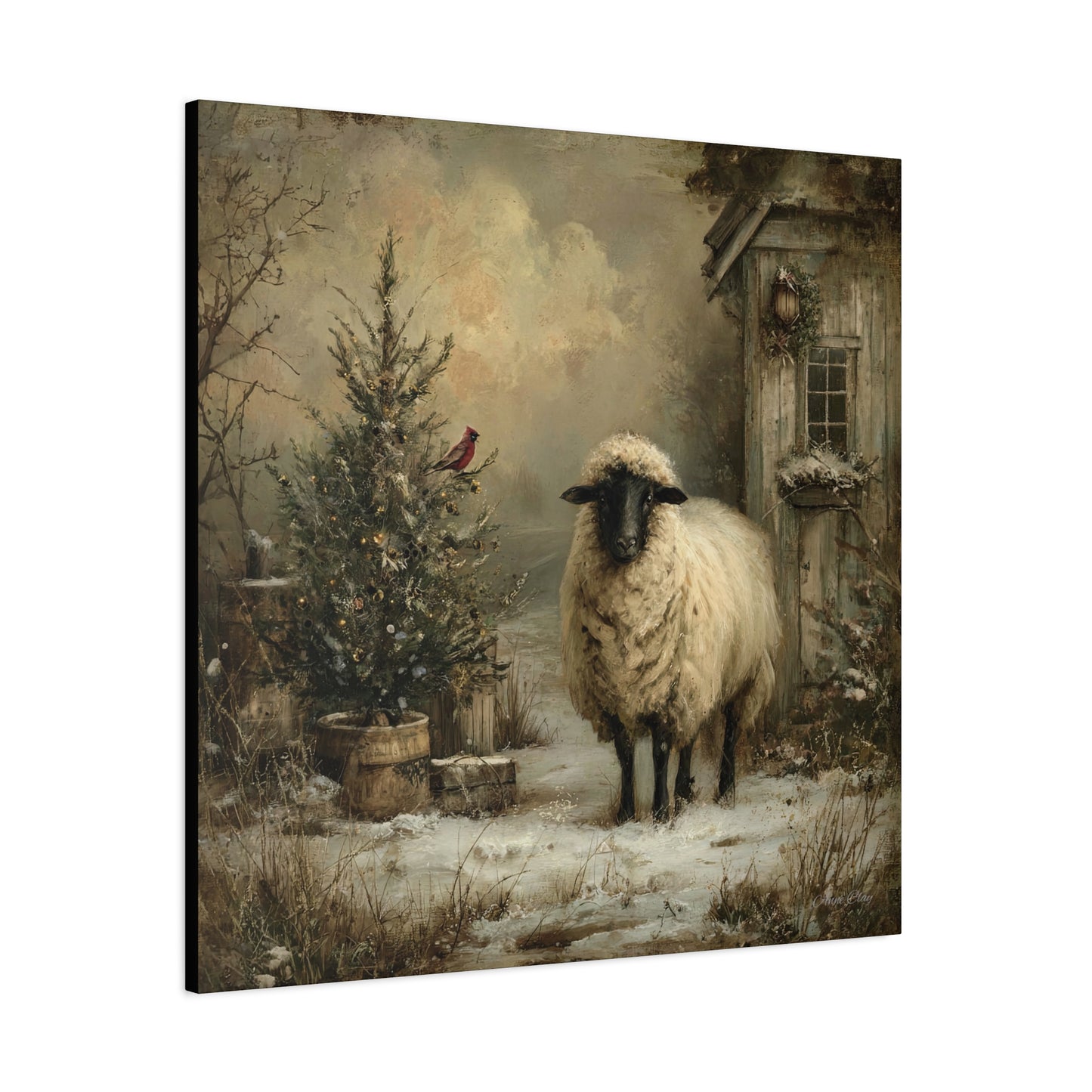 Cozy Farmhouse Canvas Print, Rustic Home Decor, Christmas Wall Art, Sheep Artwork, Winter Landscape Decor, Gift for Animal Lovers