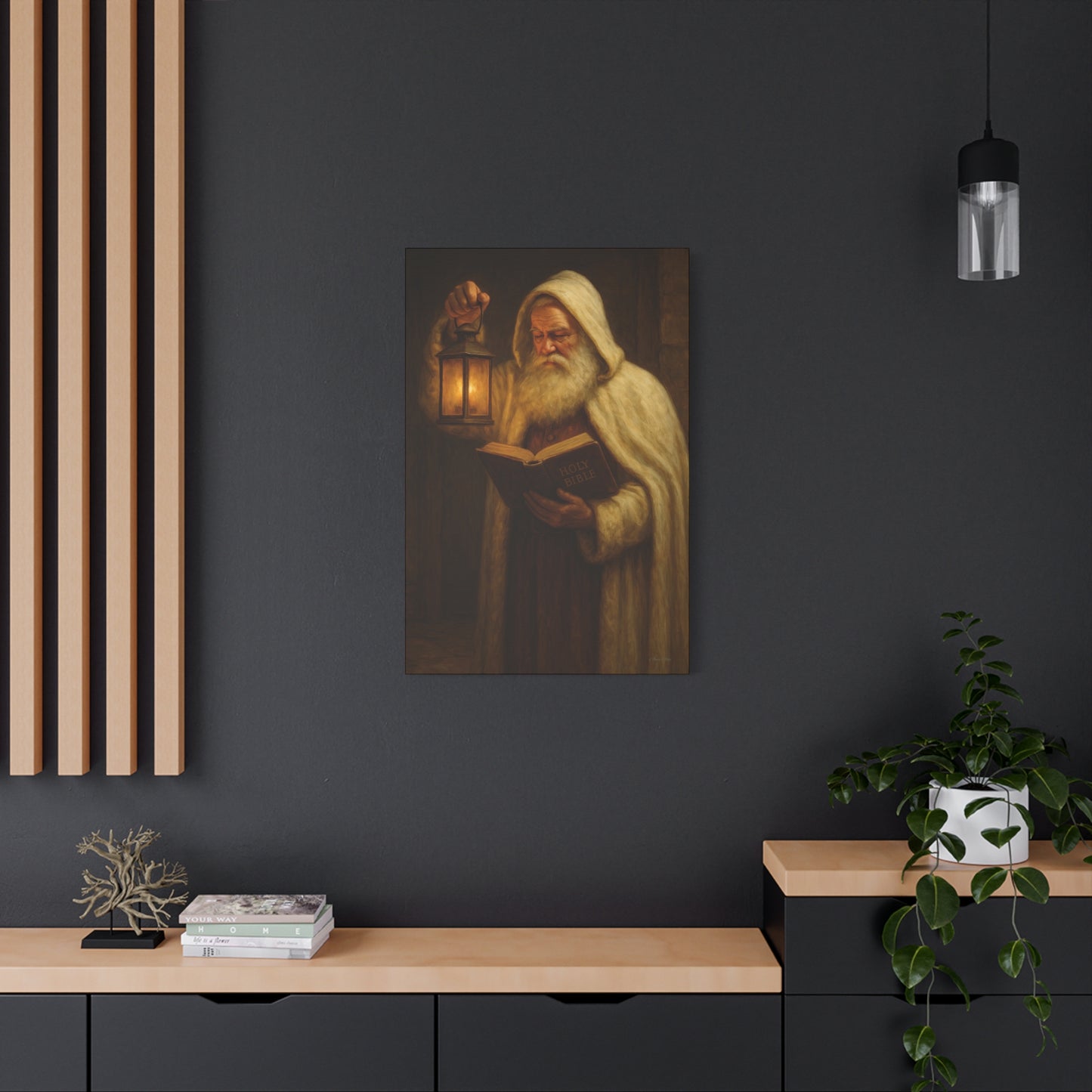Canvas Wall Art, Old World Santa with Lantern and BibleCozy Home Decor, Rustic Decor for Xmas