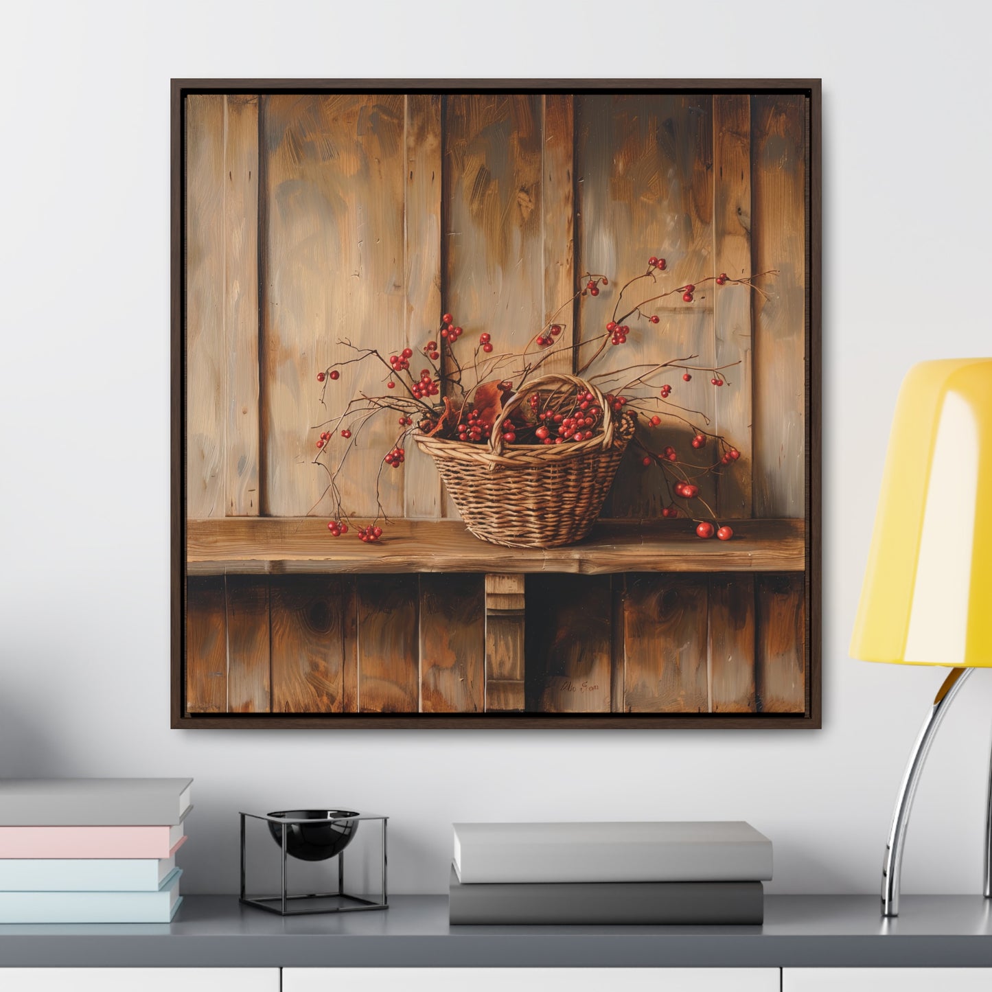 Basket of Bittersweet Gallery Canvas Wraps, Square Frame