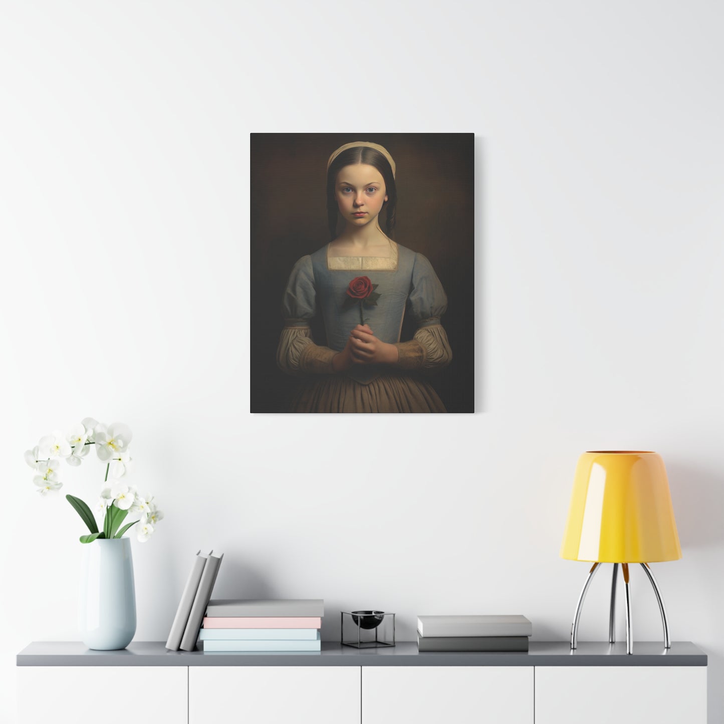 Vintage Girl with Rose Matte Canvas Wall Art