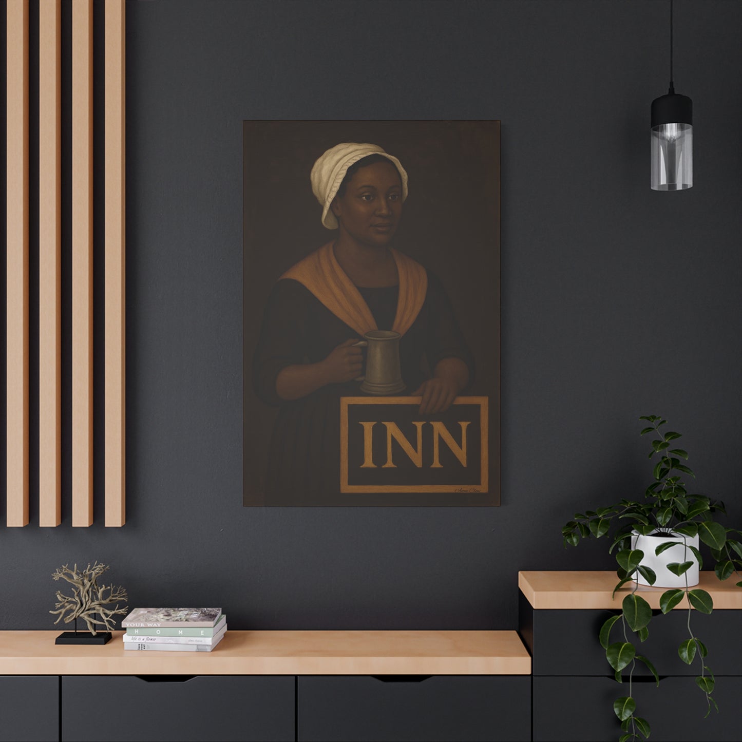 Innkeepers Welcome on Brown Primitive Folk Portrait