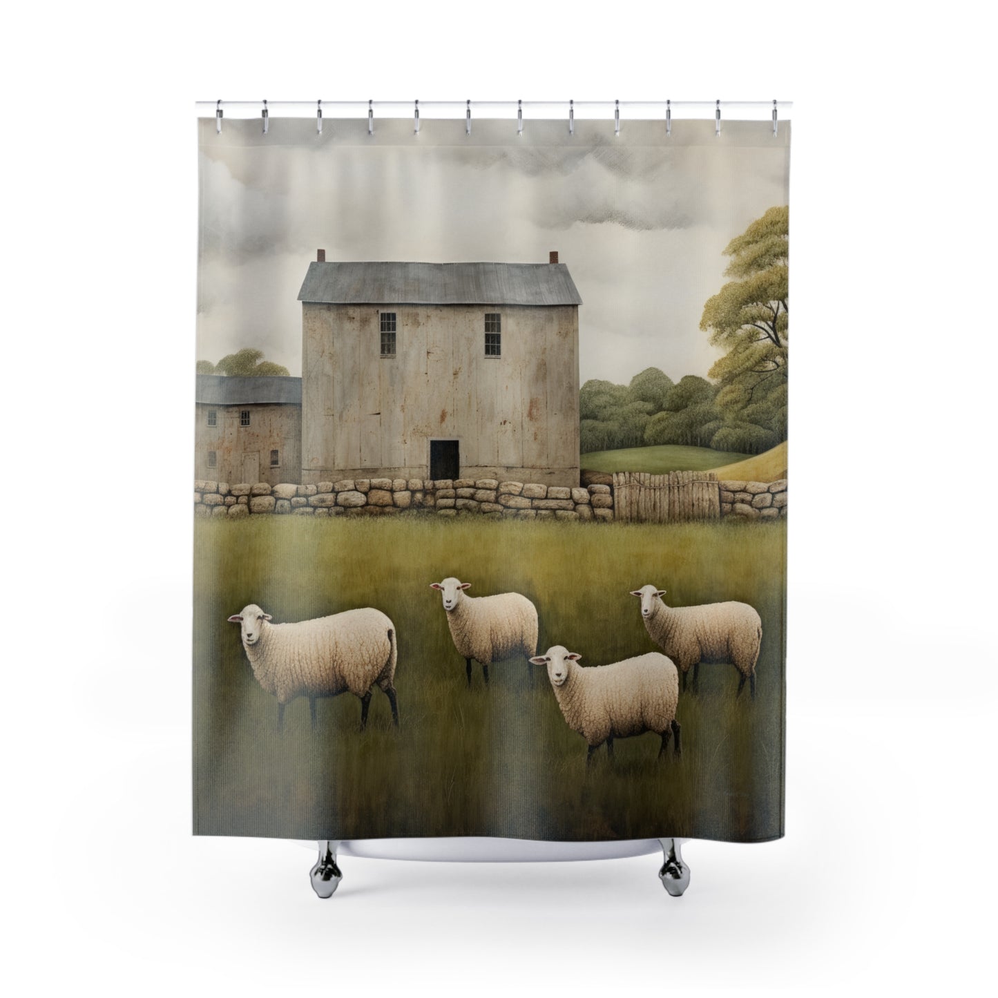 Rustic Farmhouse Shower Curtain with Sheep Design - Cozy Home Decor