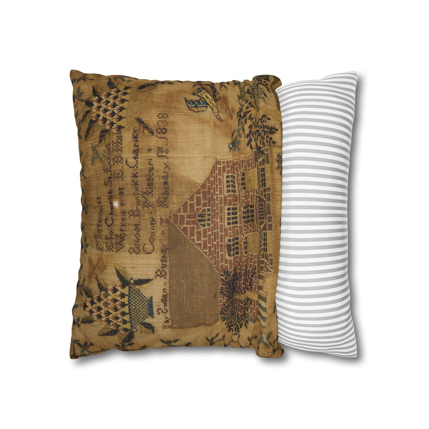 Vintage-Inspired Faux Suede Pillowcase with Farmhouse Design