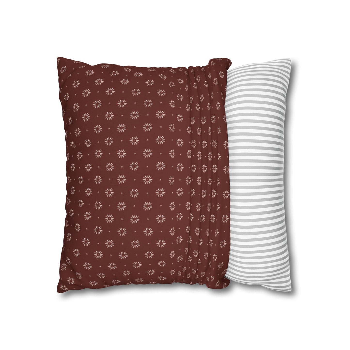 Petal Stencils on Red Square Poly Canvas Pillowcase