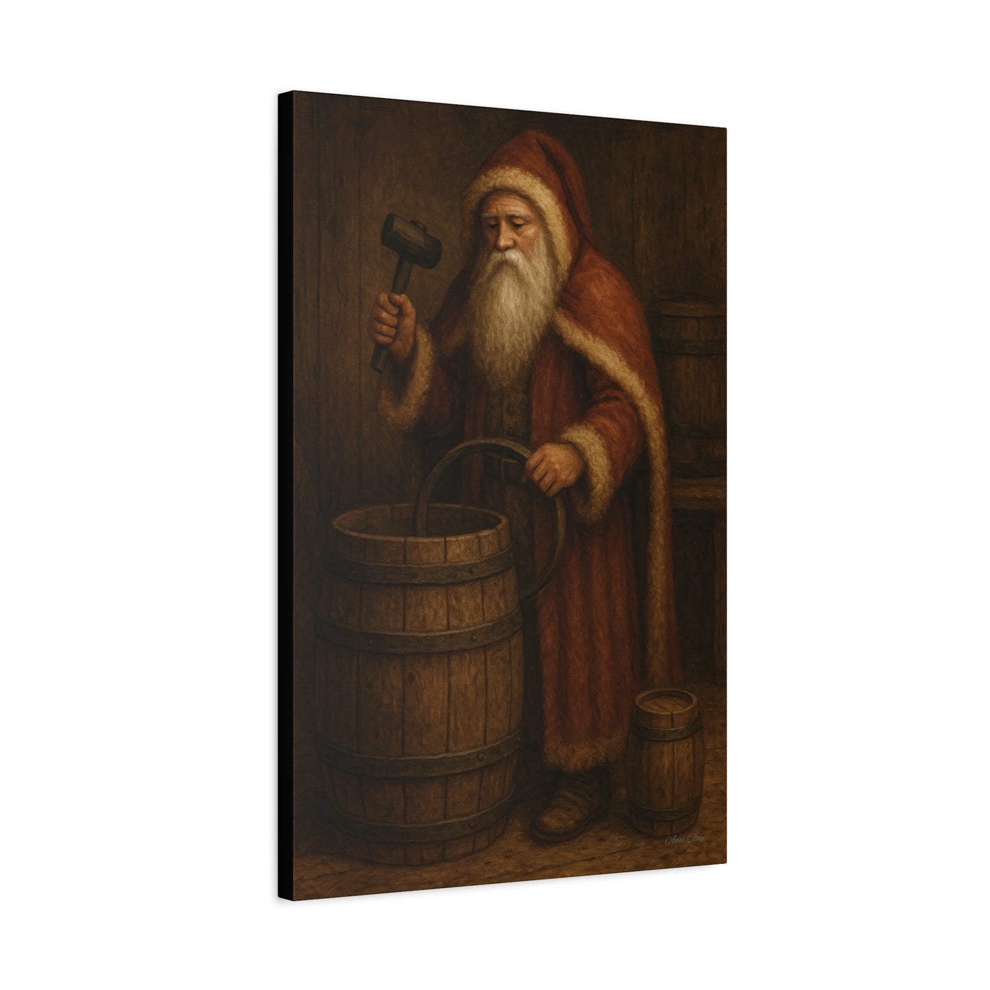 Rustic Santa Canvas Art, Cooper, Barrel, Colonial