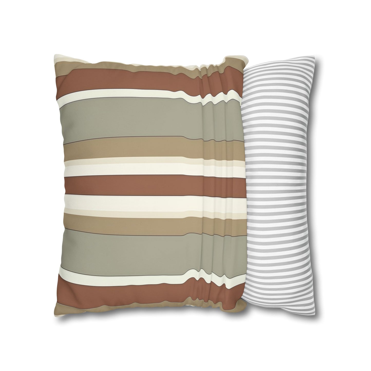 Fantasy Collection Taupe Stripes Square Poly Canvas Pillowcase