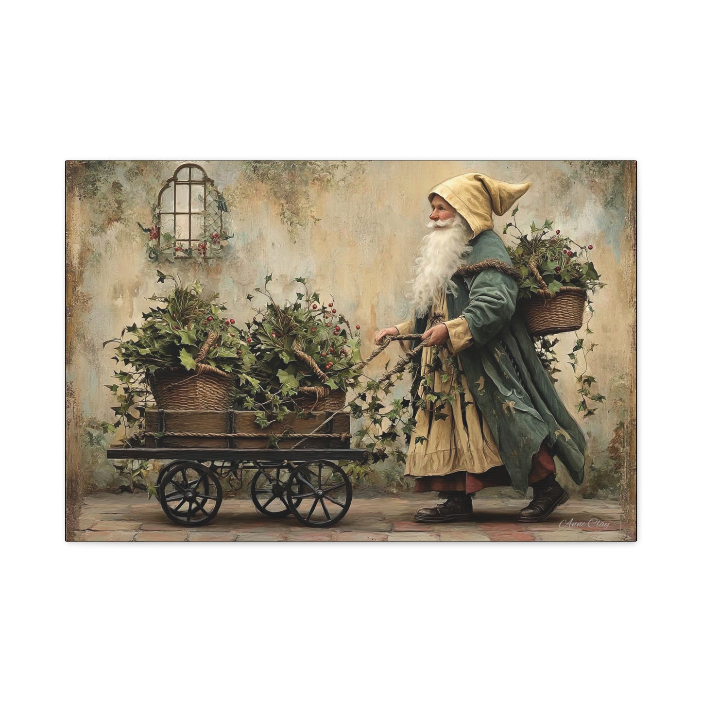 Charming Garden Gnome Canvas, Botanical Wall Art, Home Decor, Rustic Art Print, Perfect Gift for Garden Lovers, Holiday Decor