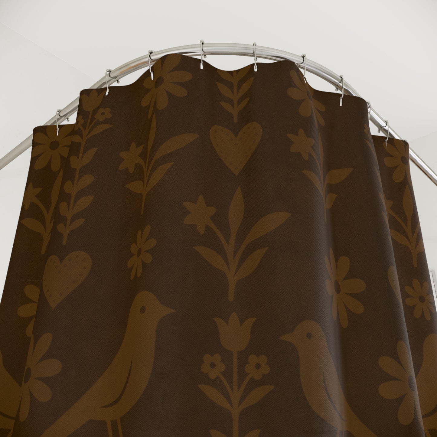 Chic Floral Shower Curtain with Birds, Boho Bathroom Decor, Nature-Inspired Design,Busy Birds Stencil Pattern, Primitive, Colonial Rustic Decor