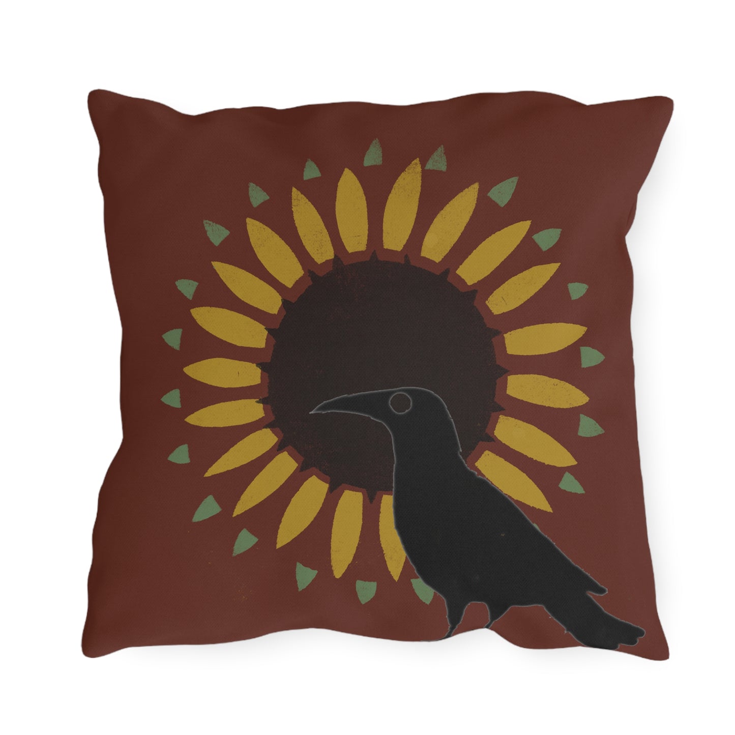 Crow on Sunflower Stencil on Red Outdoor Pillows