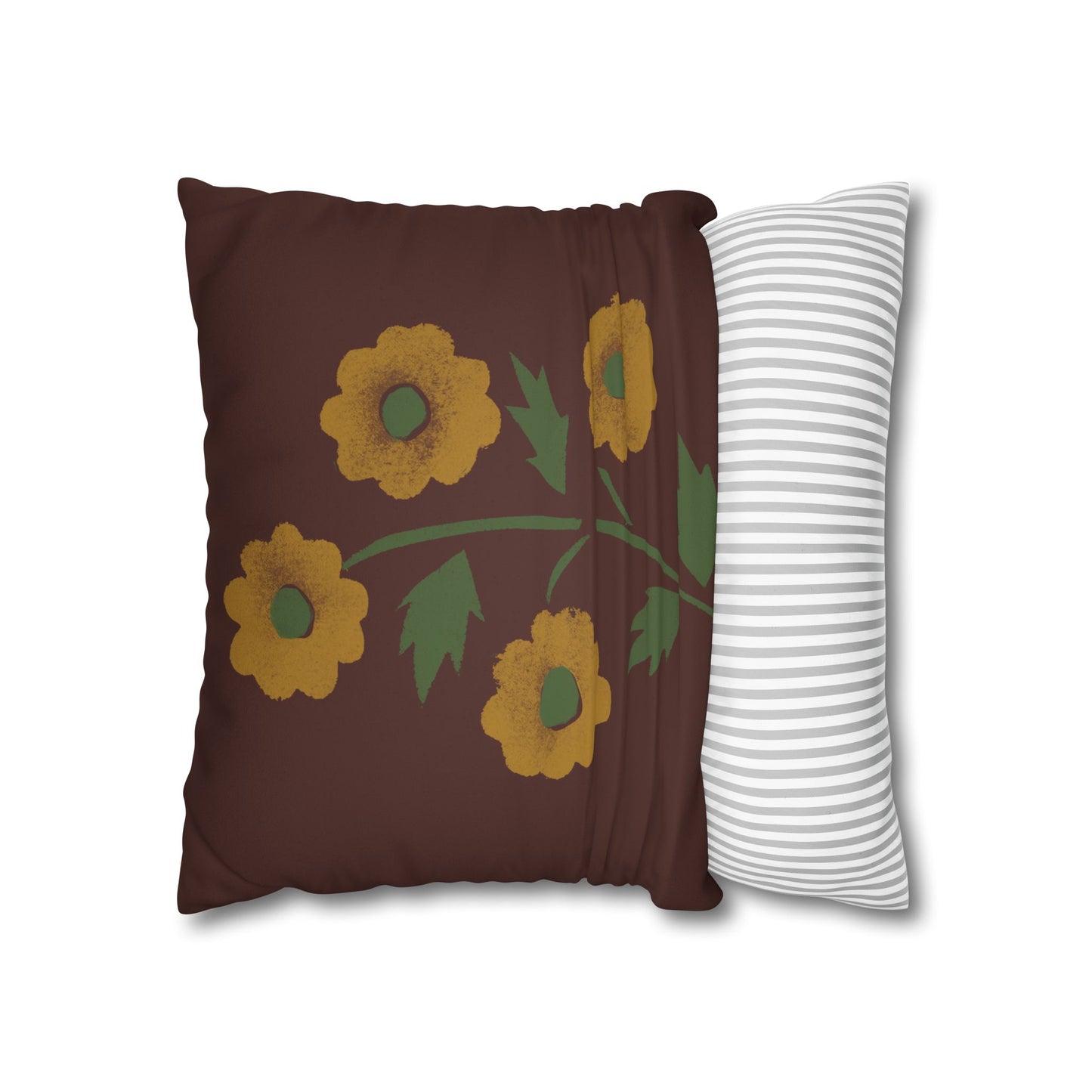 Stencilled Flower on Country Red Faux Suede Square Pillowcase