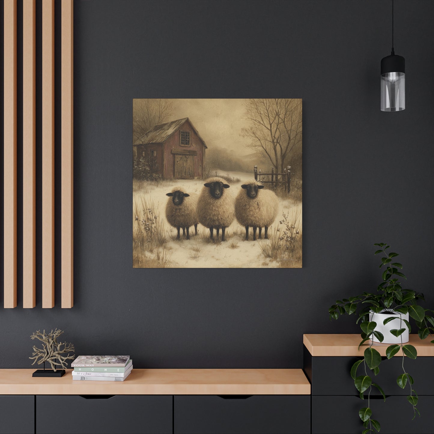 Rustic Sheep Canvas Art, Farmhouse Decor, Country Wall Art, Living Room Decor, Cozy Home Accent