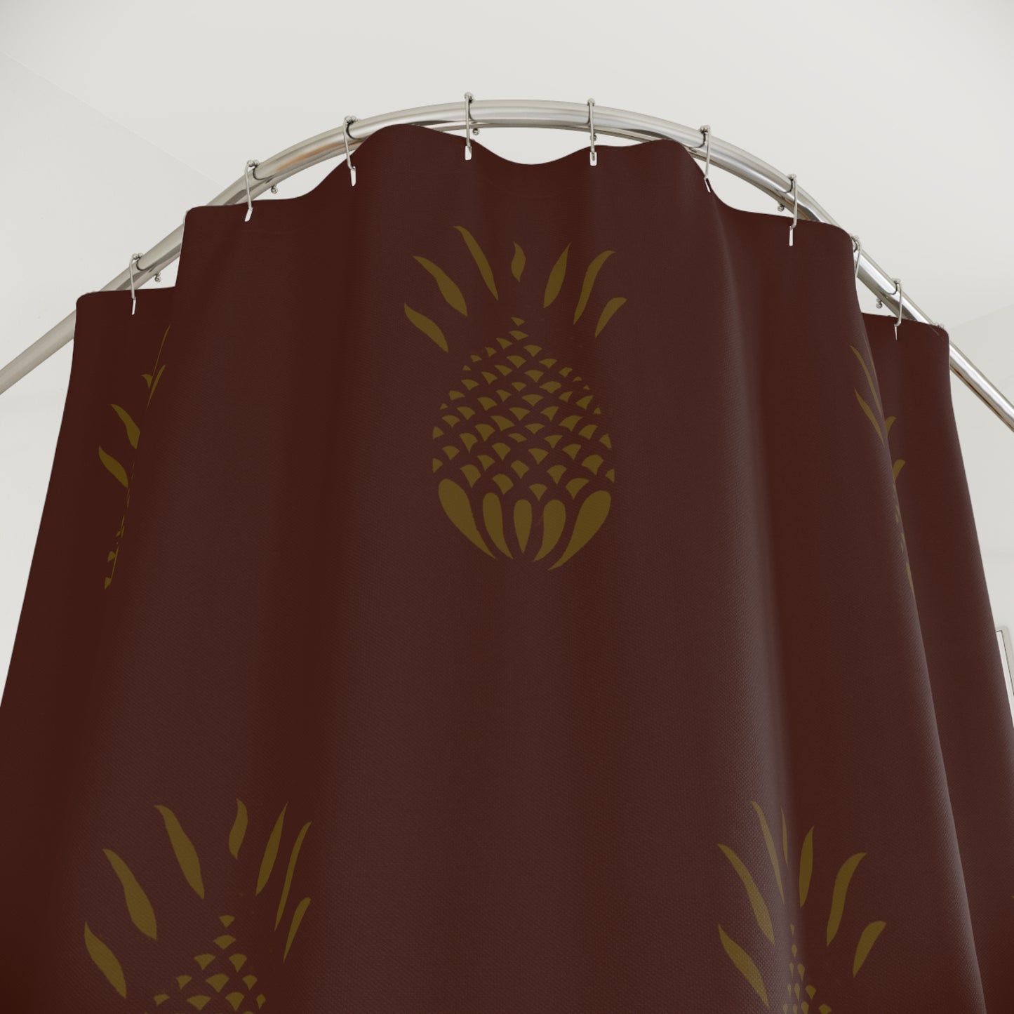 Mustard Pineapple Early American Stencil on Red Shower Curtains
