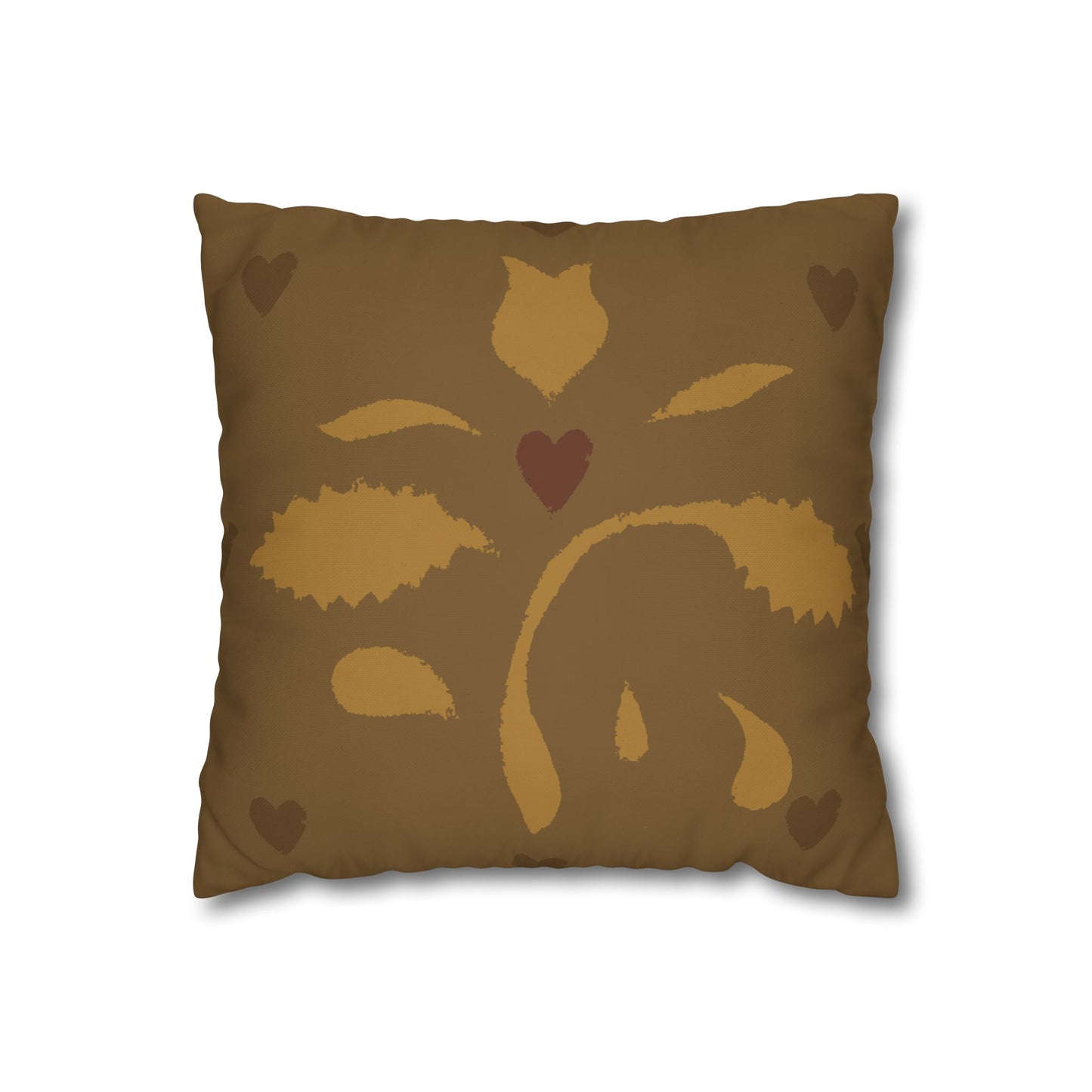 Leaves and Hearts Stencil Square Poly Canvas Pillowcase
