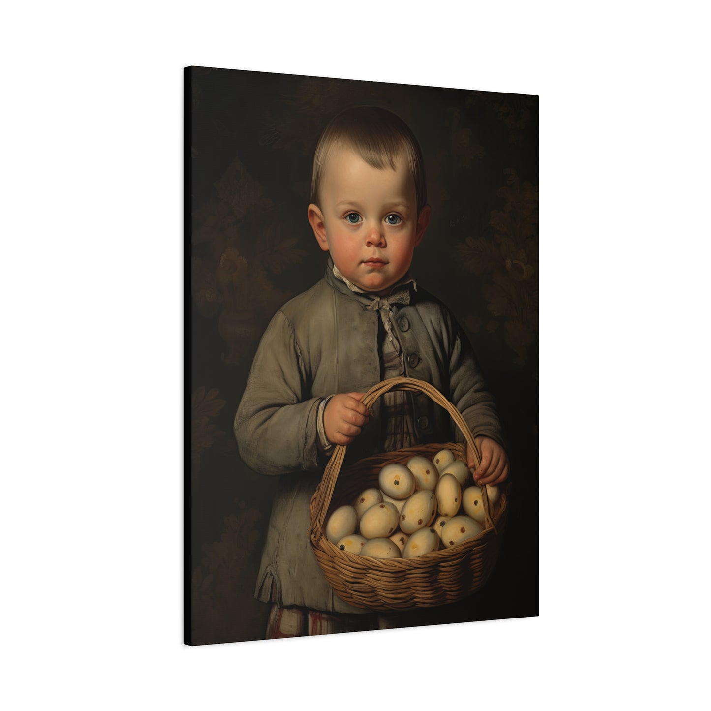 Boy with Eggs Whimsical Child Portrait Canvas Art - Vintage Decor for Home