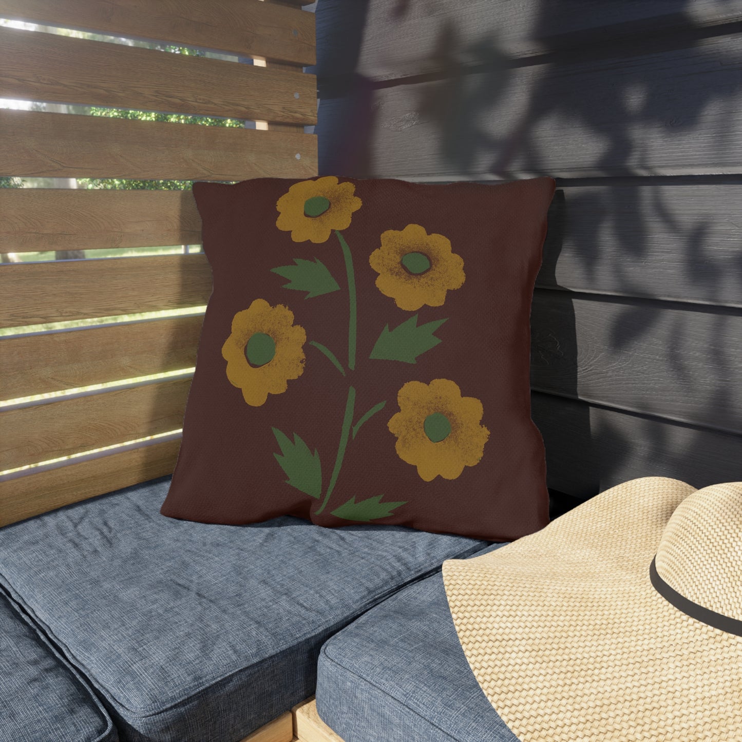 Stencil Flower on Country Red Outdoor Pillows