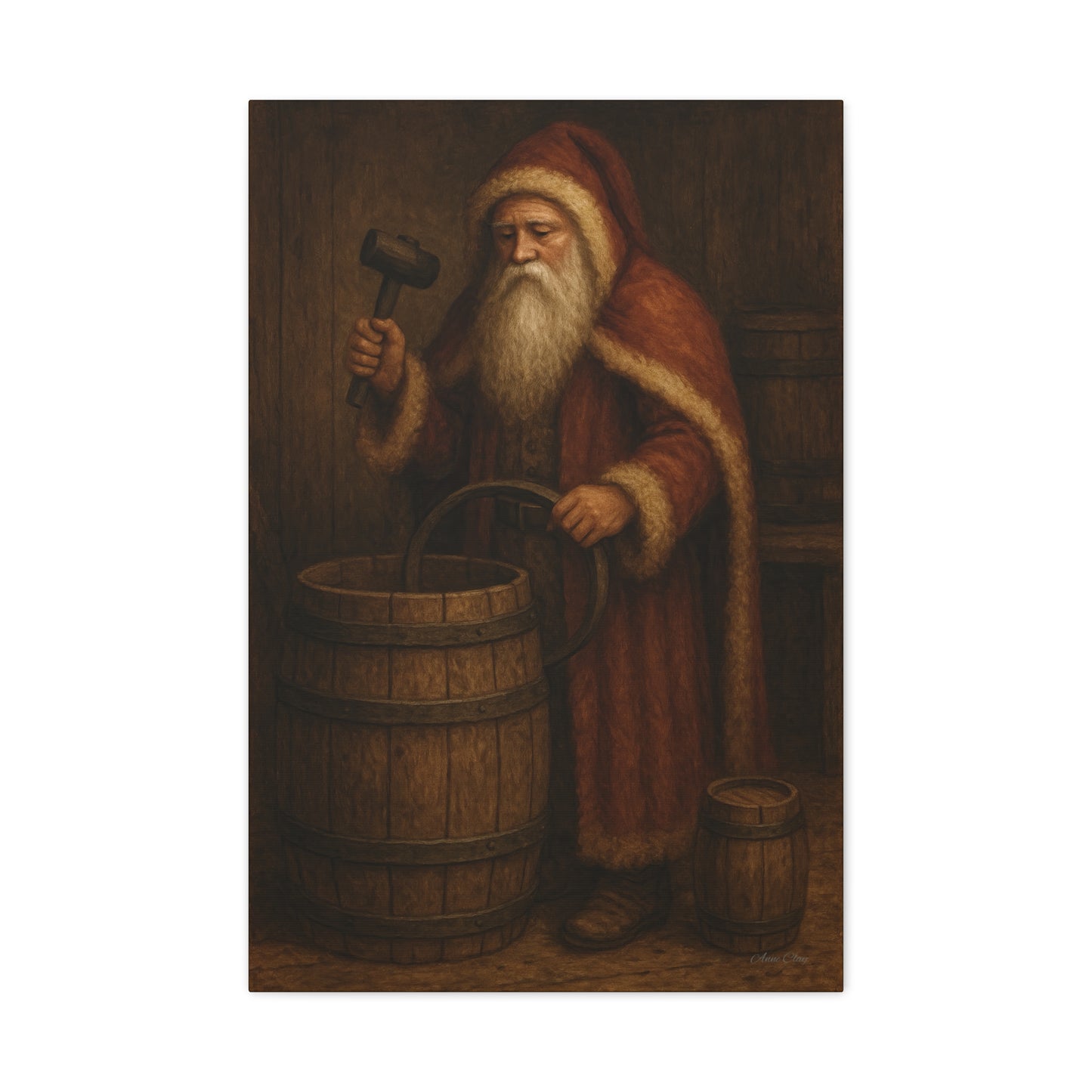 Rustic Santa Canvas Art, Cooper, Barrel, Colonial
