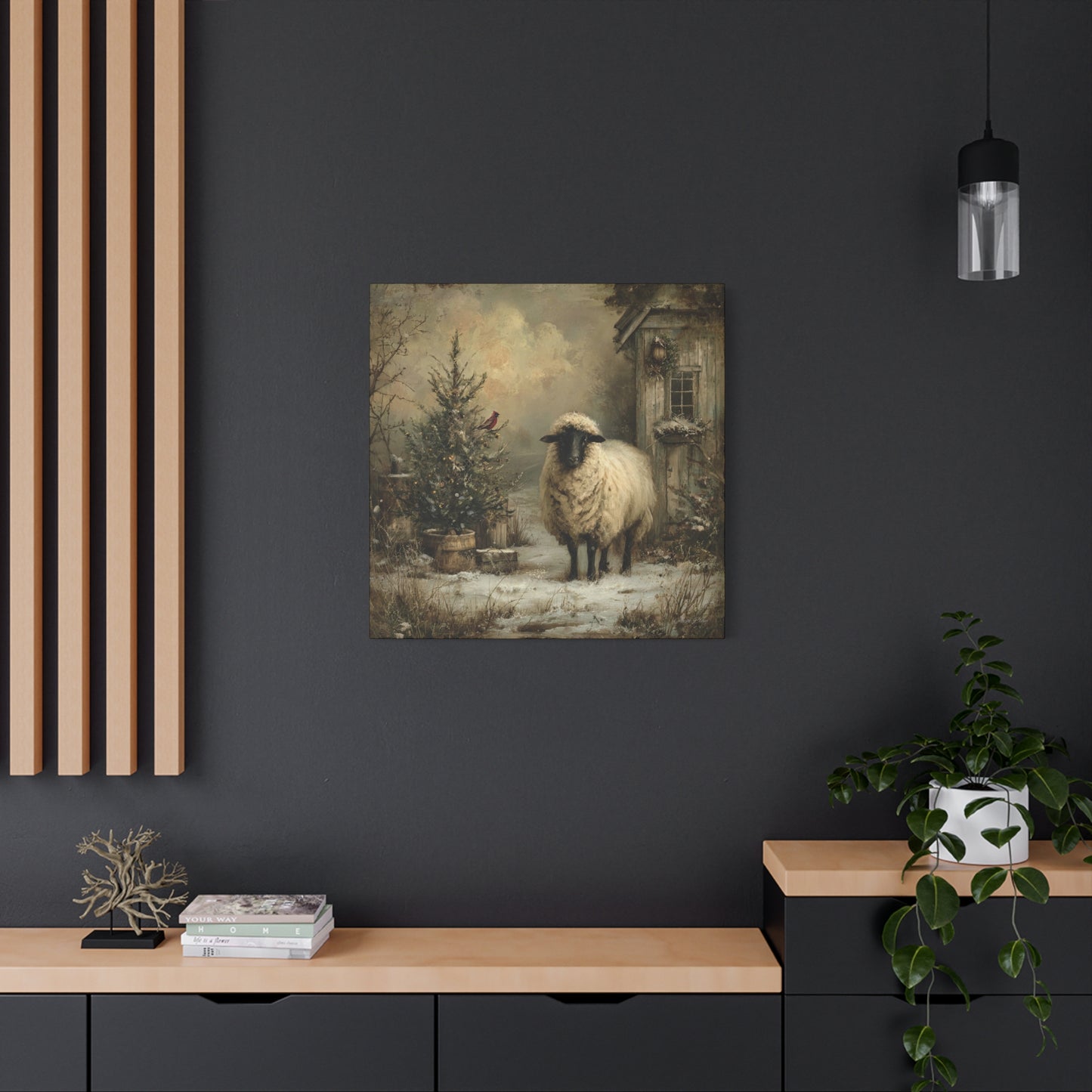 Cozy Farmhouse Canvas Print, Rustic Home Decor, Christmas Wall Art, Sheep Artwork, Winter Landscape Decor, Gift for Animal Lovers