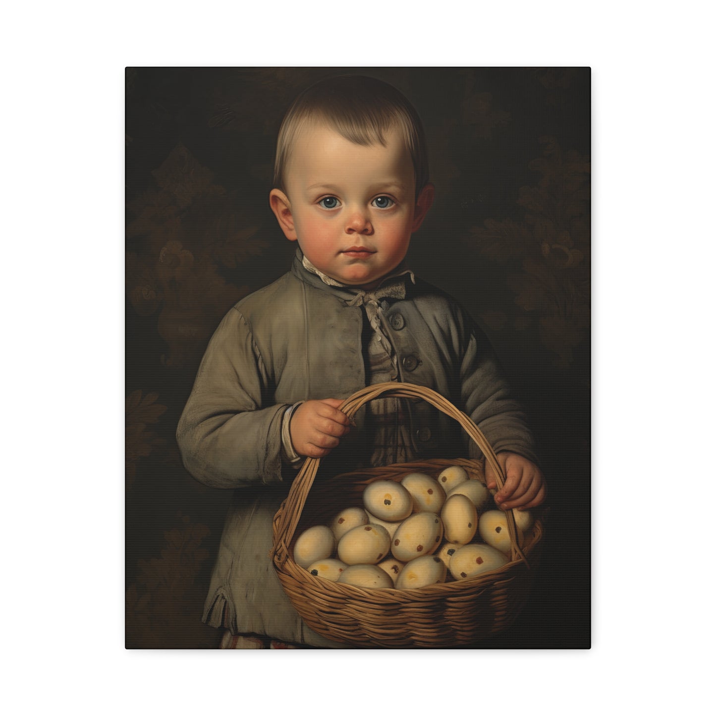 Boy with Eggs Whimsical Child Portrait Canvas Art - Vintage Decor for Home