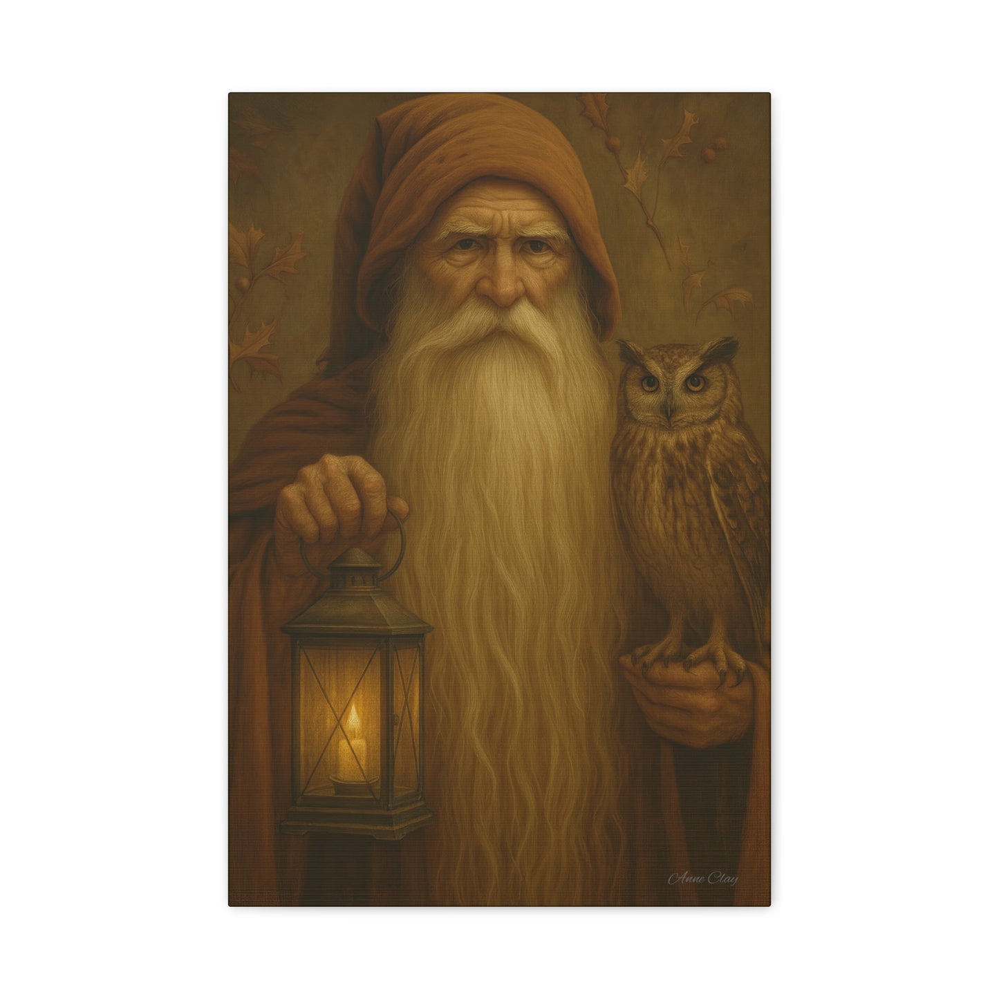 Mystical Canvas Wall Art, Nature Decor, Wizard Artwork, Rustic Home Decor, Owl and Lantern Painting