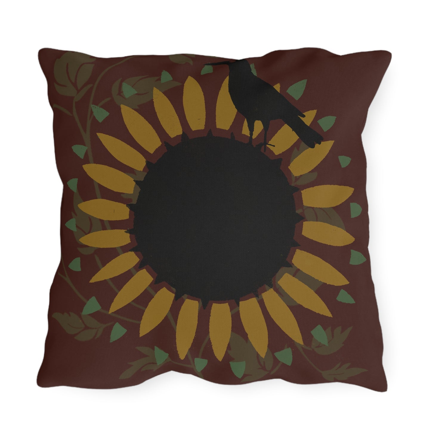 Crow on the Sunflower Red Background Outdoor Pillows