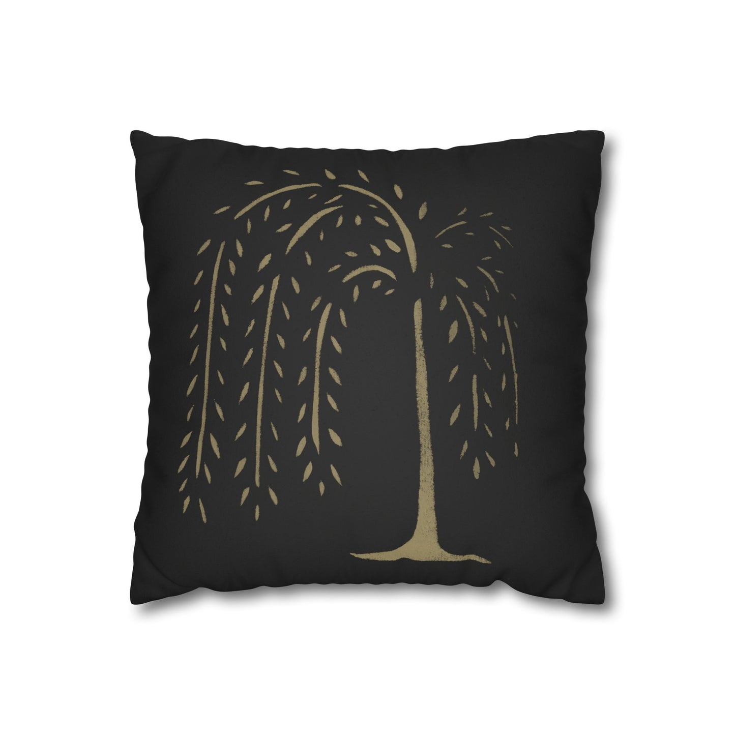 Tan Willow Stencil Faux Suede Square Pillowcase