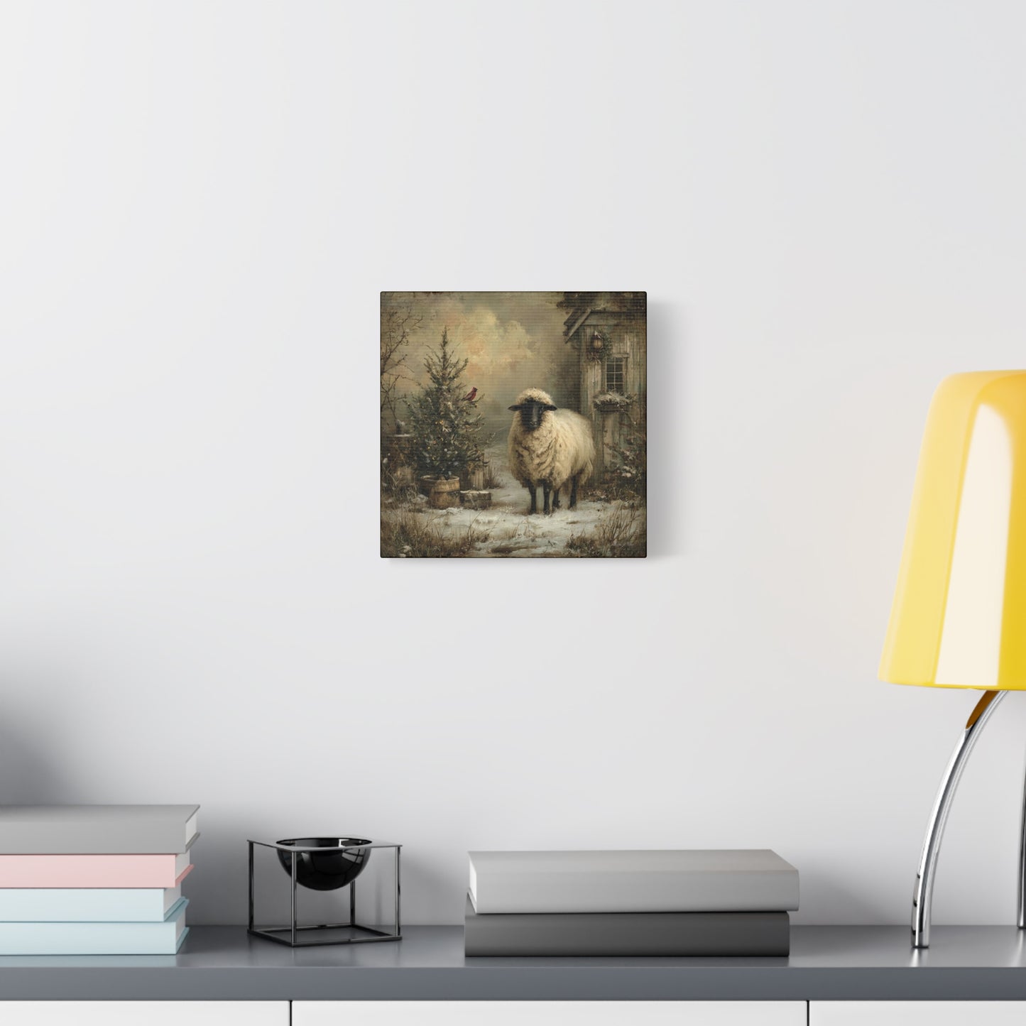 Cozy Farmhouse Canvas Print, Rustic Home Decor, Christmas Wall Art, Sheep Artwork, Winter Landscape Decor, Gift for Animal Lovers