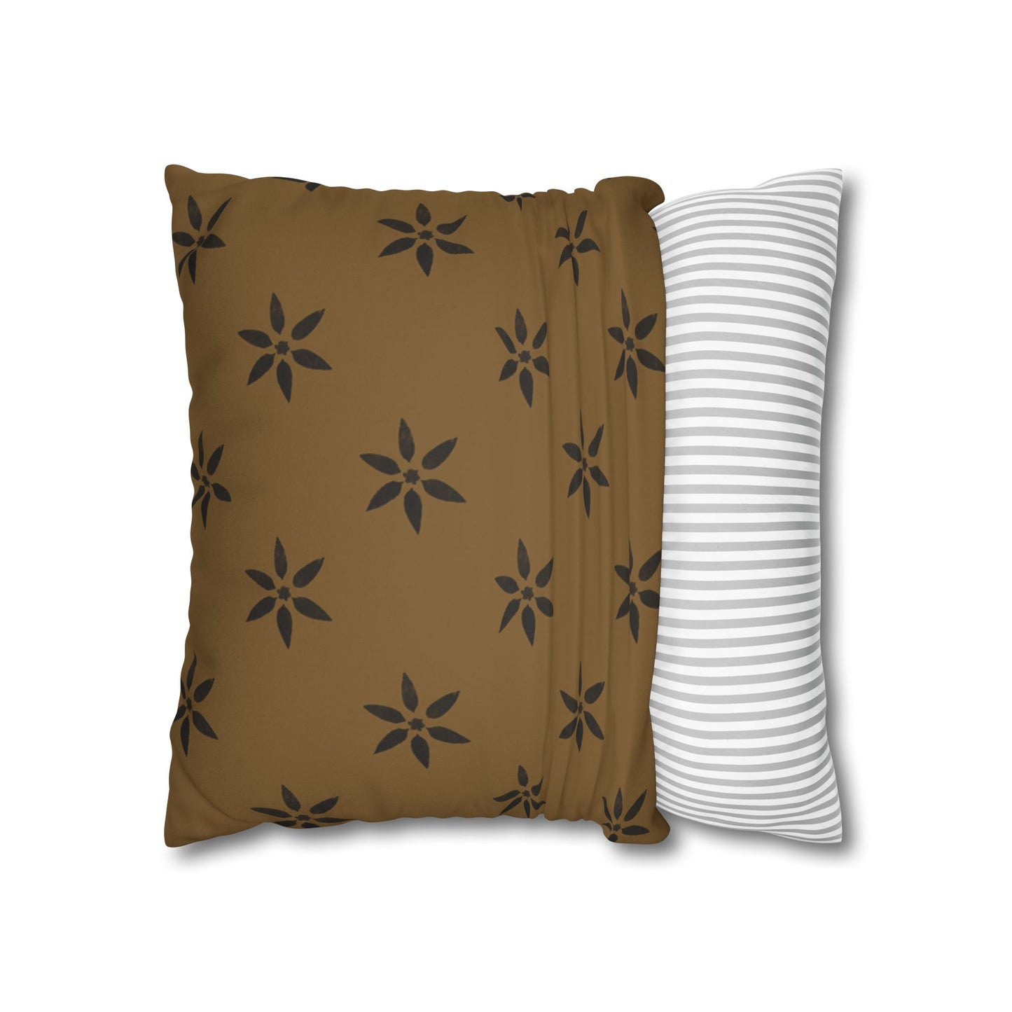 Black Petal Stencil on Deep Gold Faux Suede Square Pillowcase